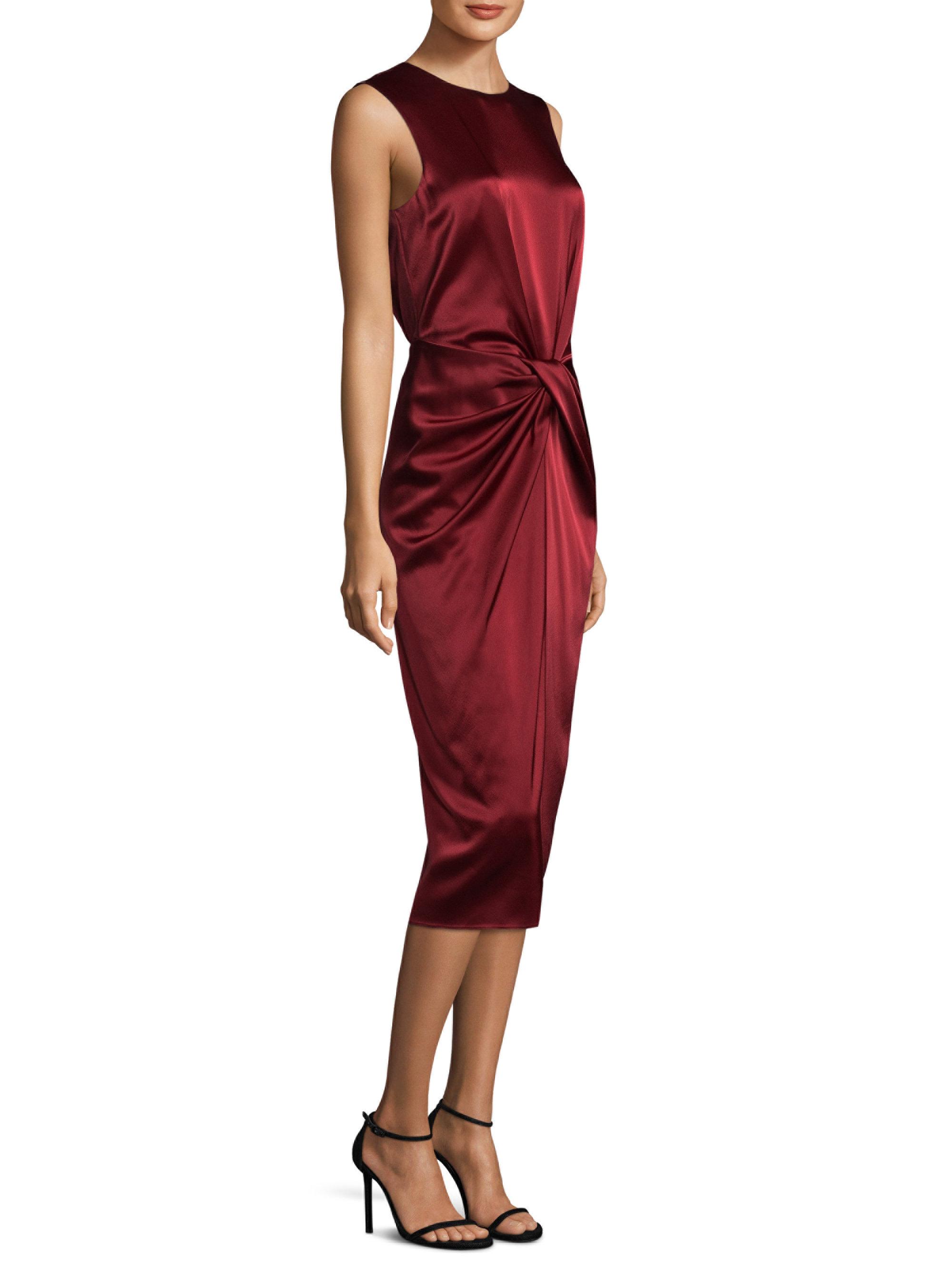 Donna Karan Synthetic Drape Front Dress In Red Lyst