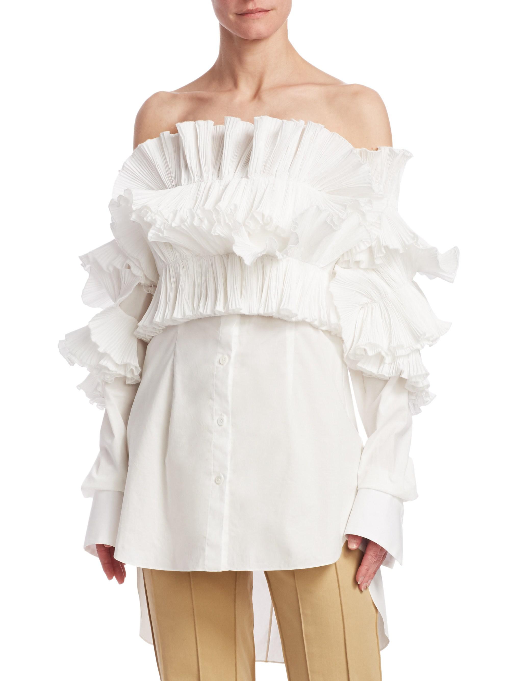 Rosie Assoulin Ruffled Off-shoulder Blouse in White | Lyst