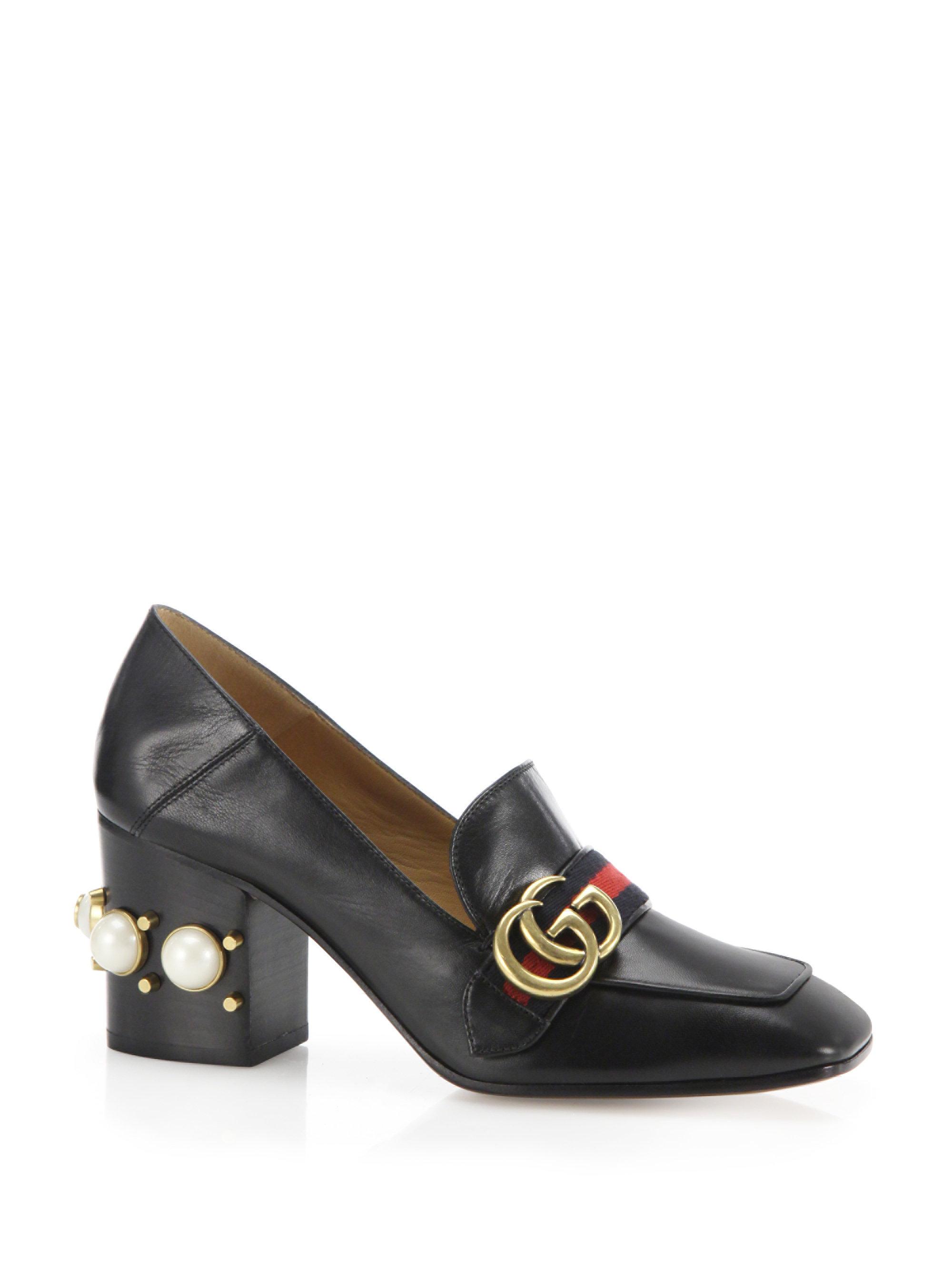 Gucci Black Pearl Heel 80 Leather Pumps - Lyst
