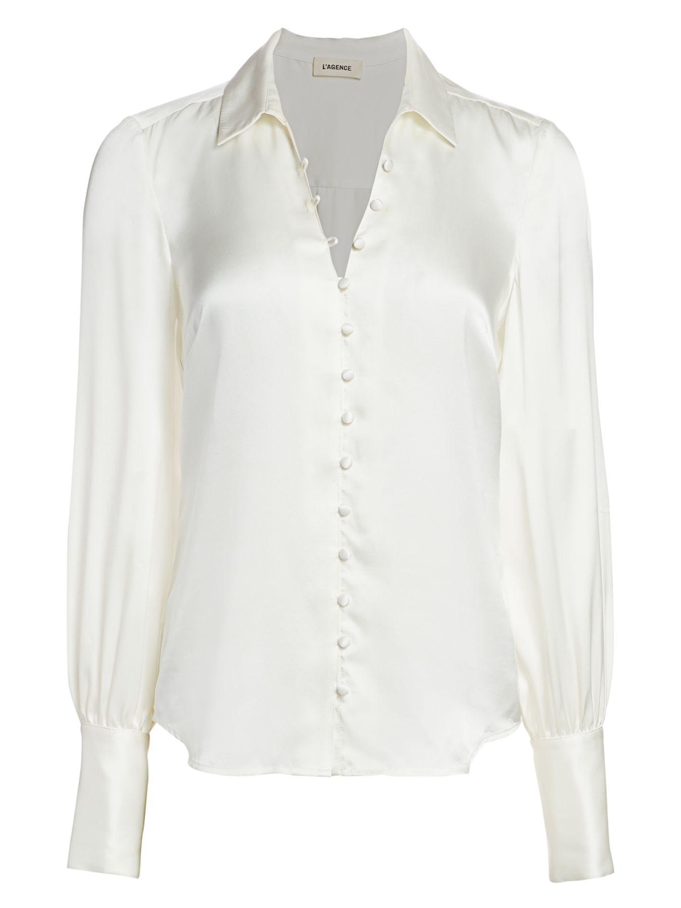L'Agence Naomi Silk Charmeuse Blouse in Ivory (White) - Lyst