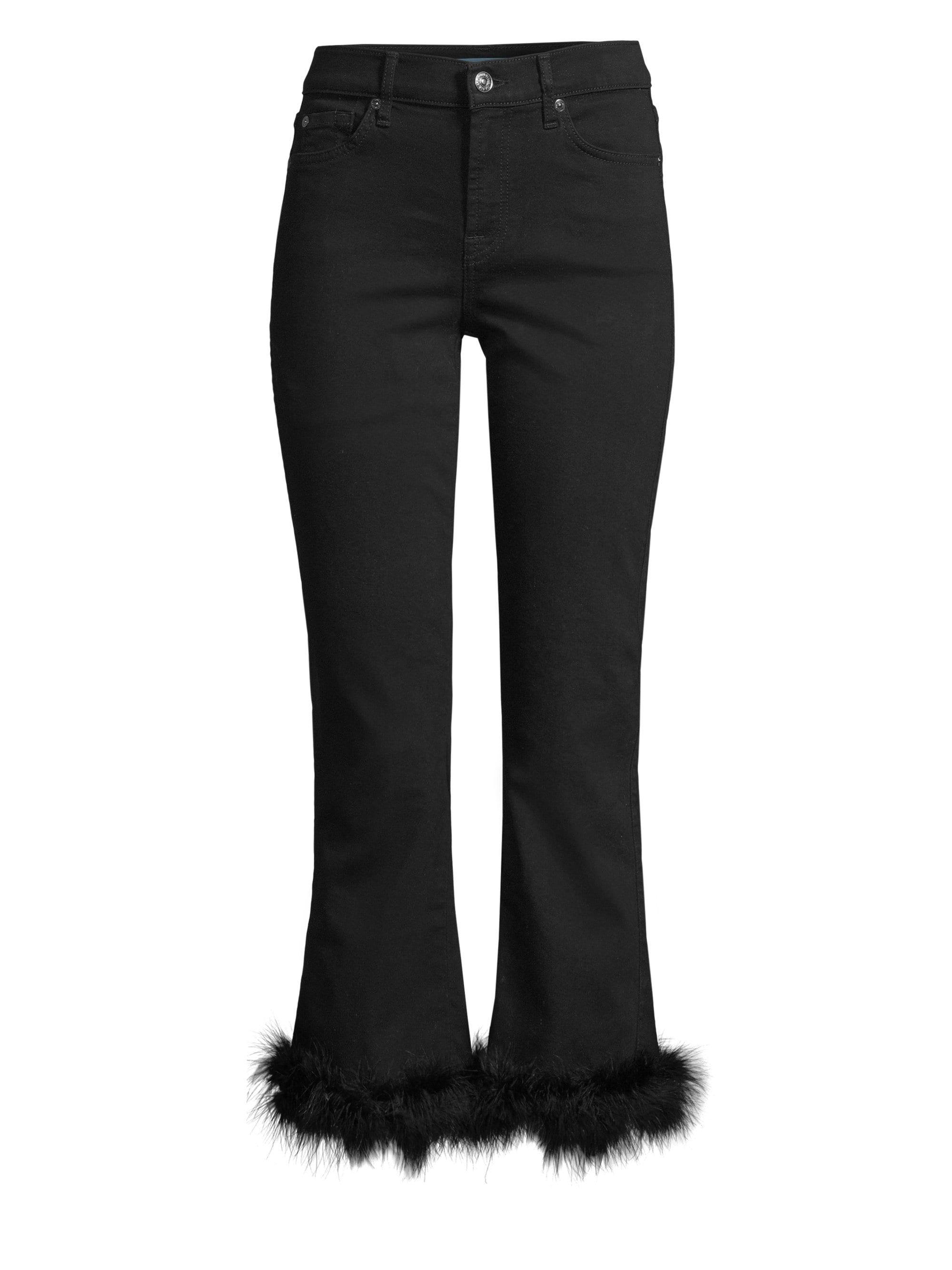 7 For All Mankind Denim Feather Trim Cropped Jeans in Black Lyst
