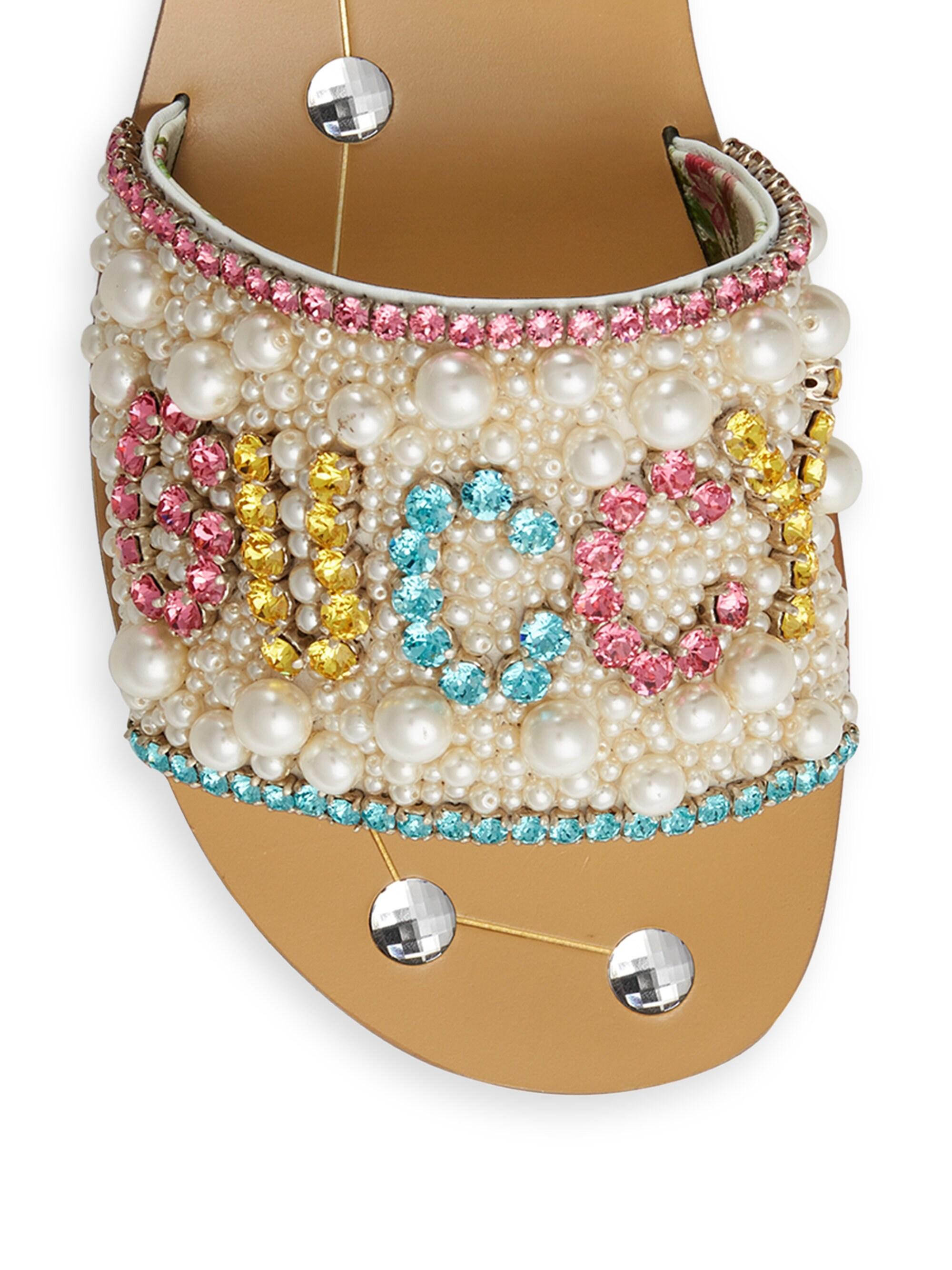 Gucci Women's Crystal & Pearl Leather Mules | Lyst