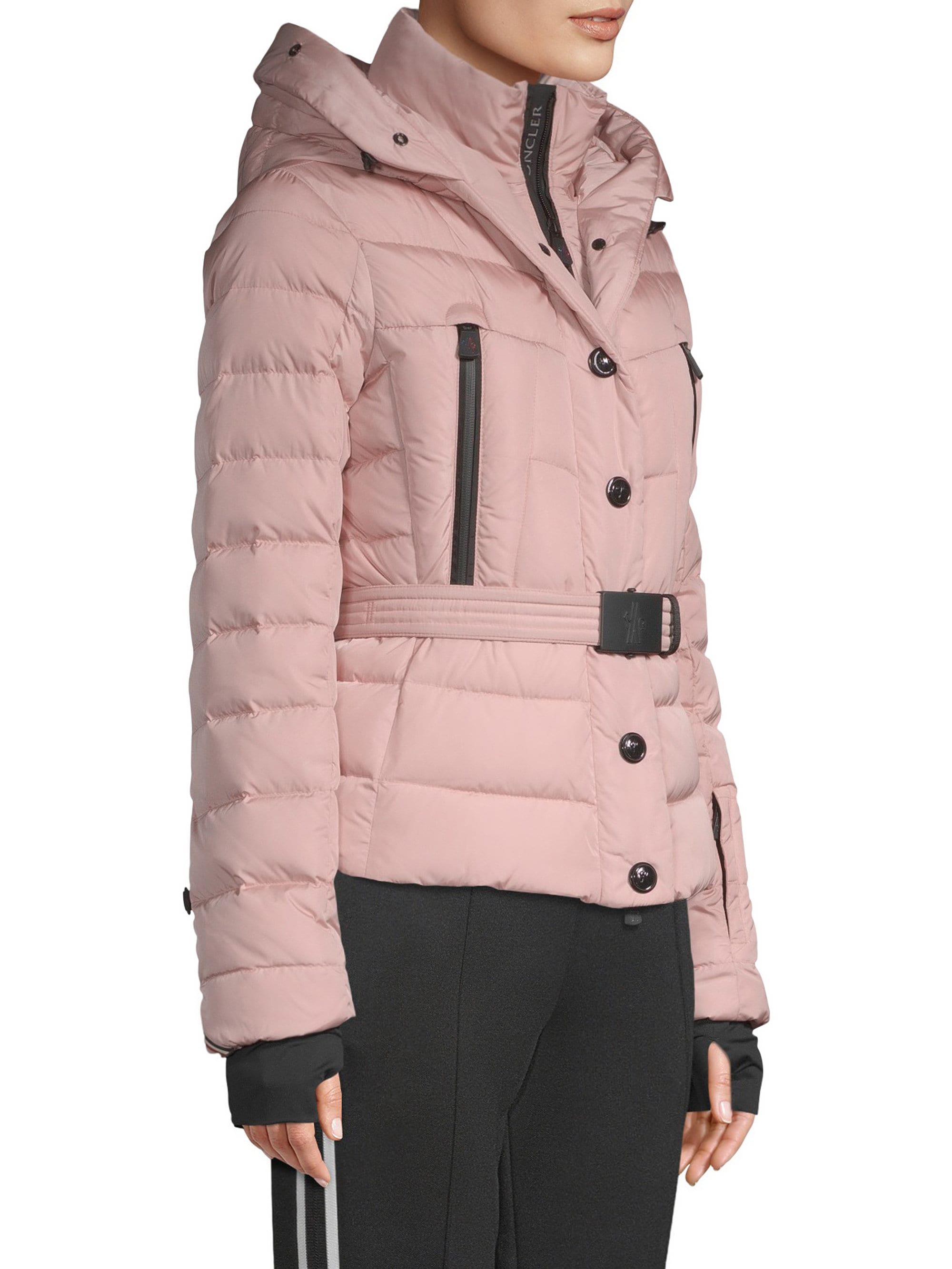 Moncler Synthetic Beverley Fur Trim Hooded Puffer Jacket in Pastel Pink ...