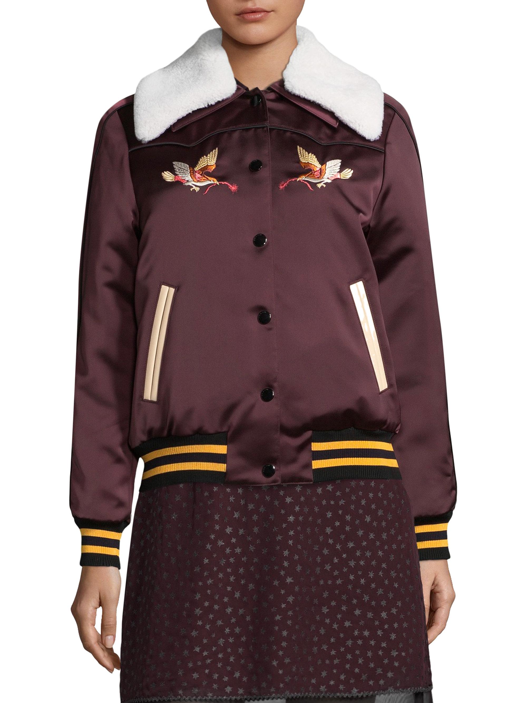 COACH Satin Reversible Montana Varsity Jacket in Burgundy (Purple) Lyst
