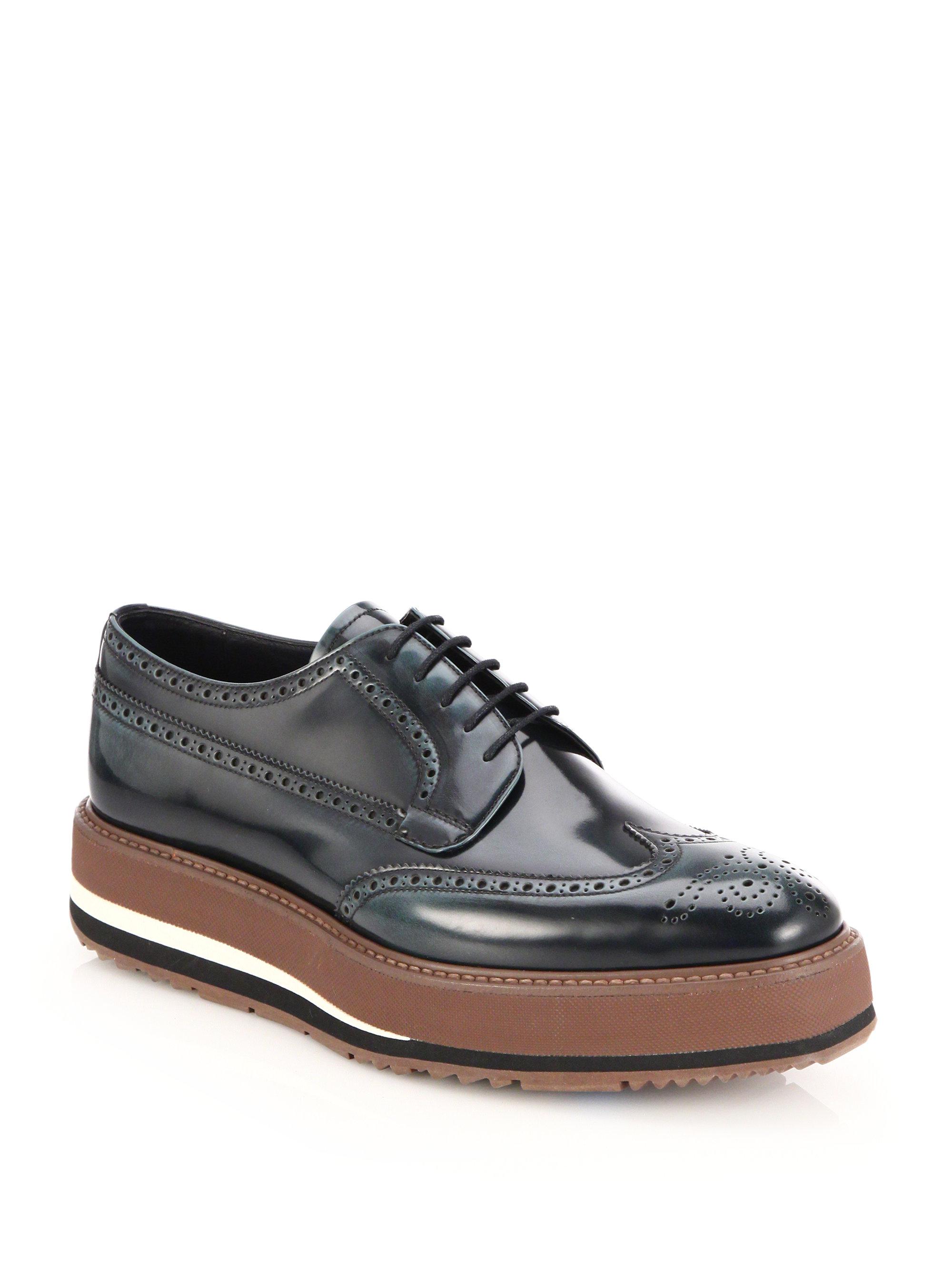 Lyst Prada Spazzolato Leather Brogue Creepers in Black for Men