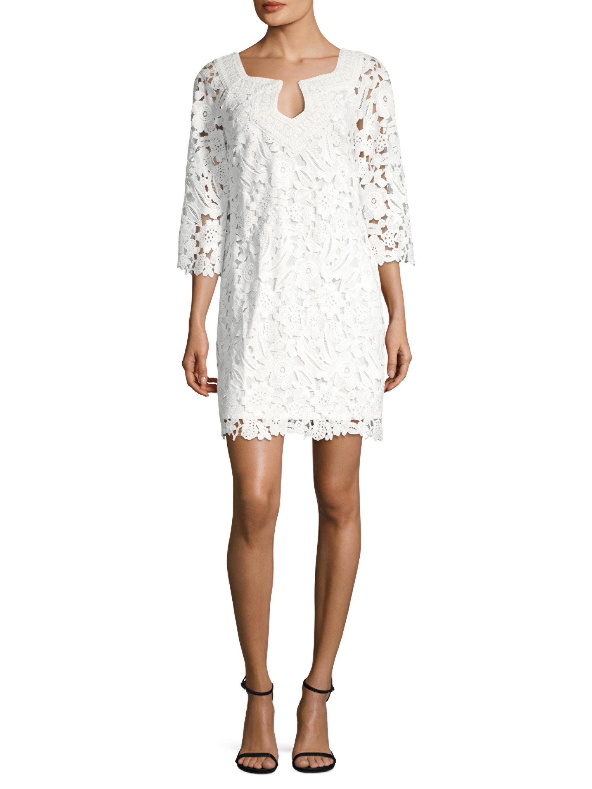 Trina Turk Lace Three-quarter Sleeve Mini Dress in White - Lyst