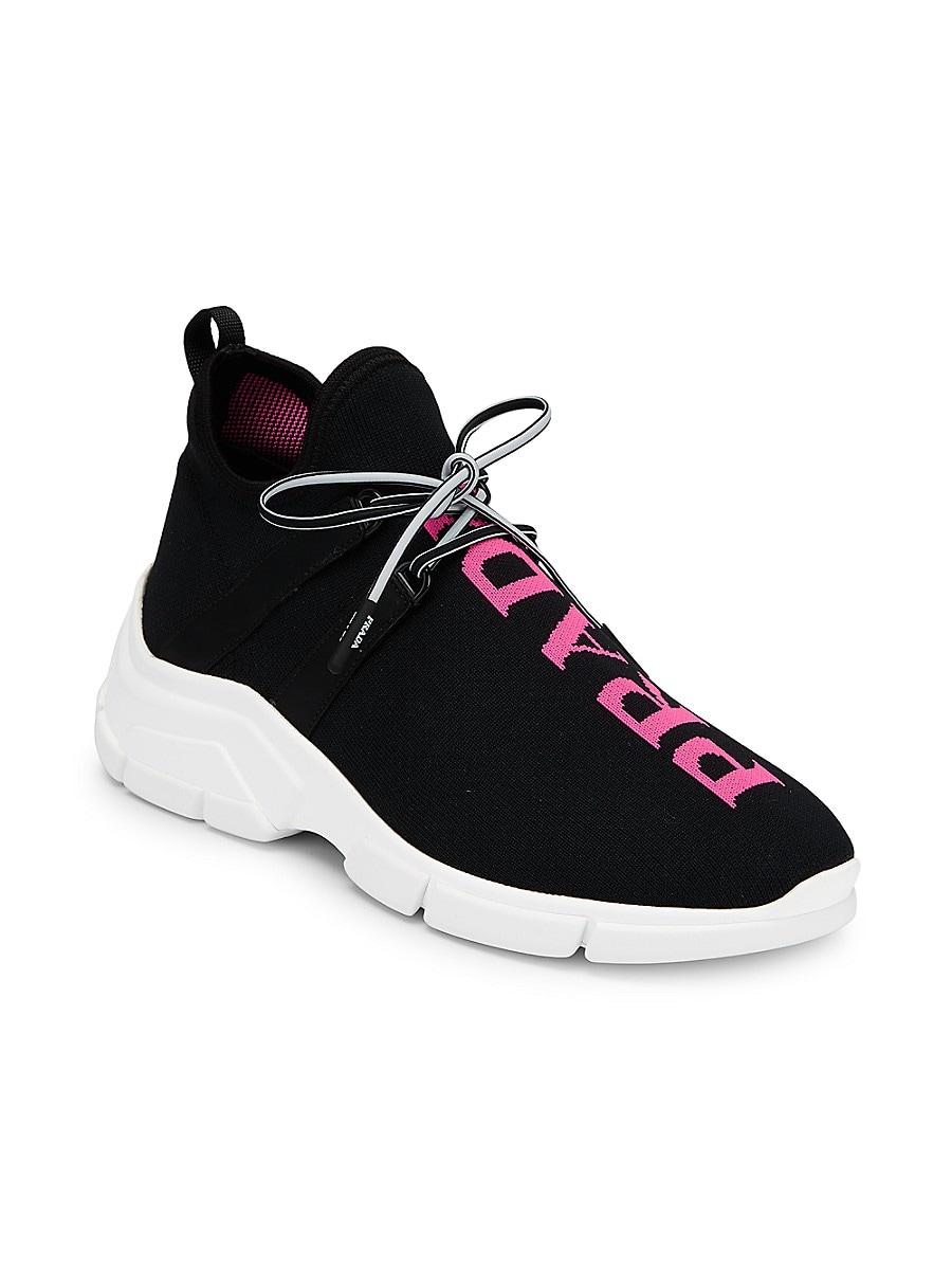 Prada Logo Knit Sneakers in Black | Lyst