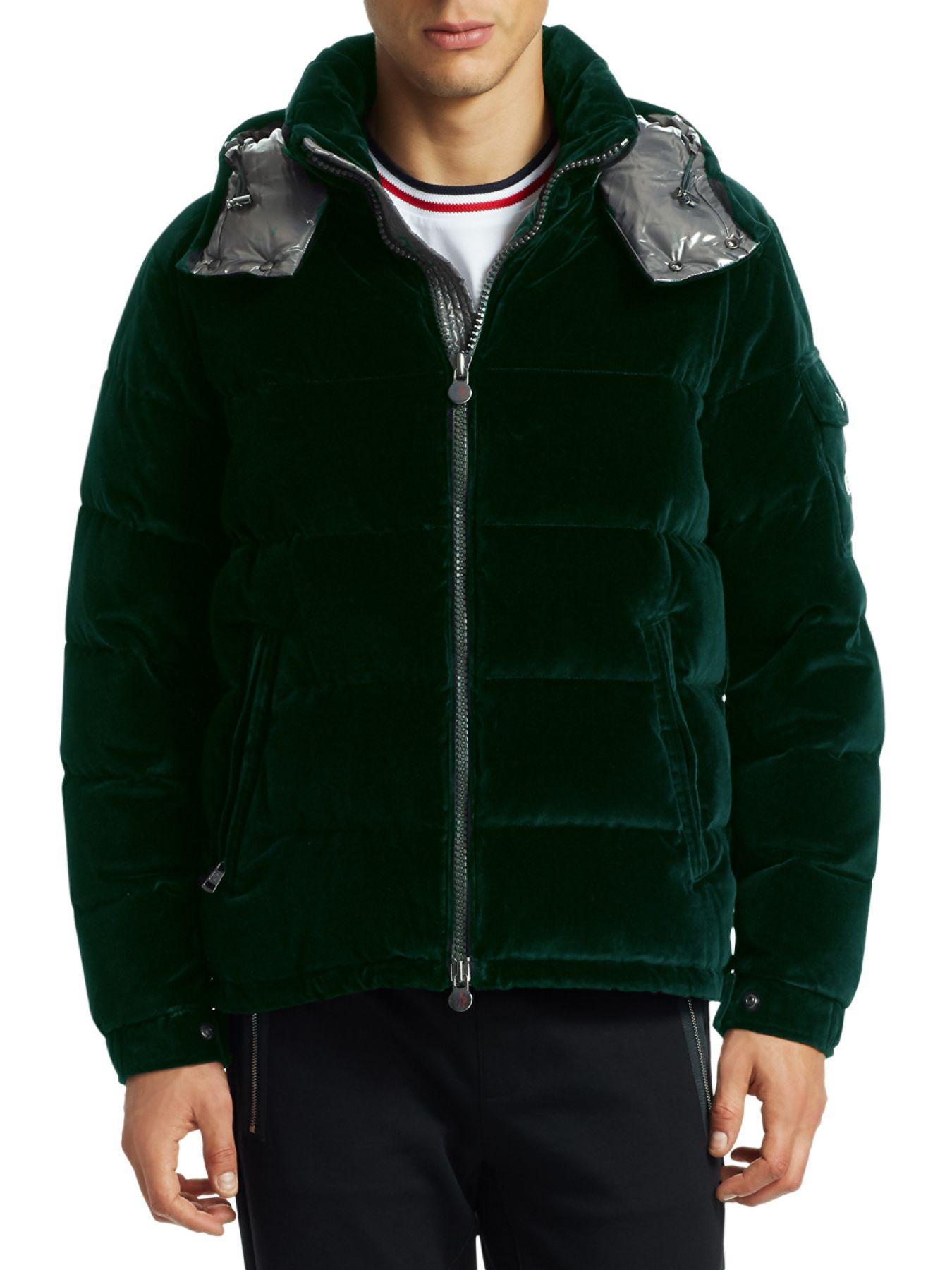 Moncler May Velvet Down Jacket in Green 