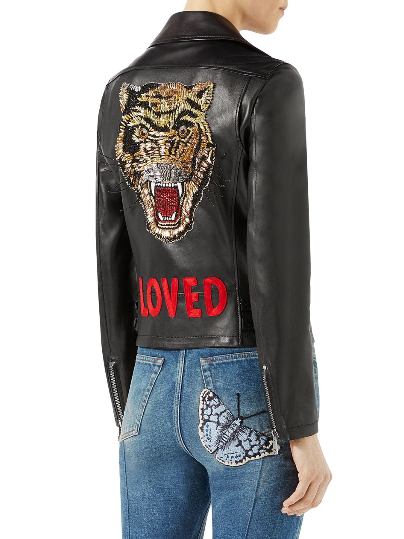 lommeregner Slovenien måske Gucci Women's Loved Tiger-embroidered Leather Jacket - Black - Lyst
