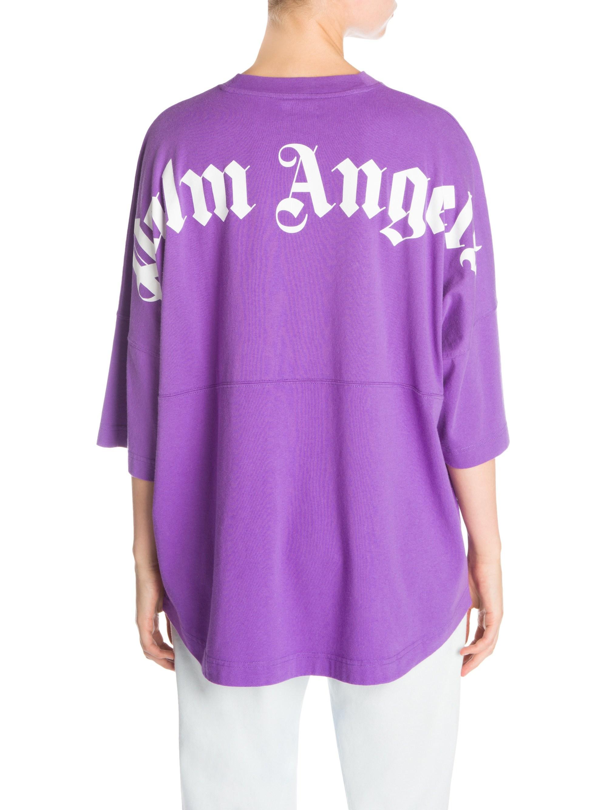 Palm Angels Logo Cotton Oversized Tee in Purple - Lyst