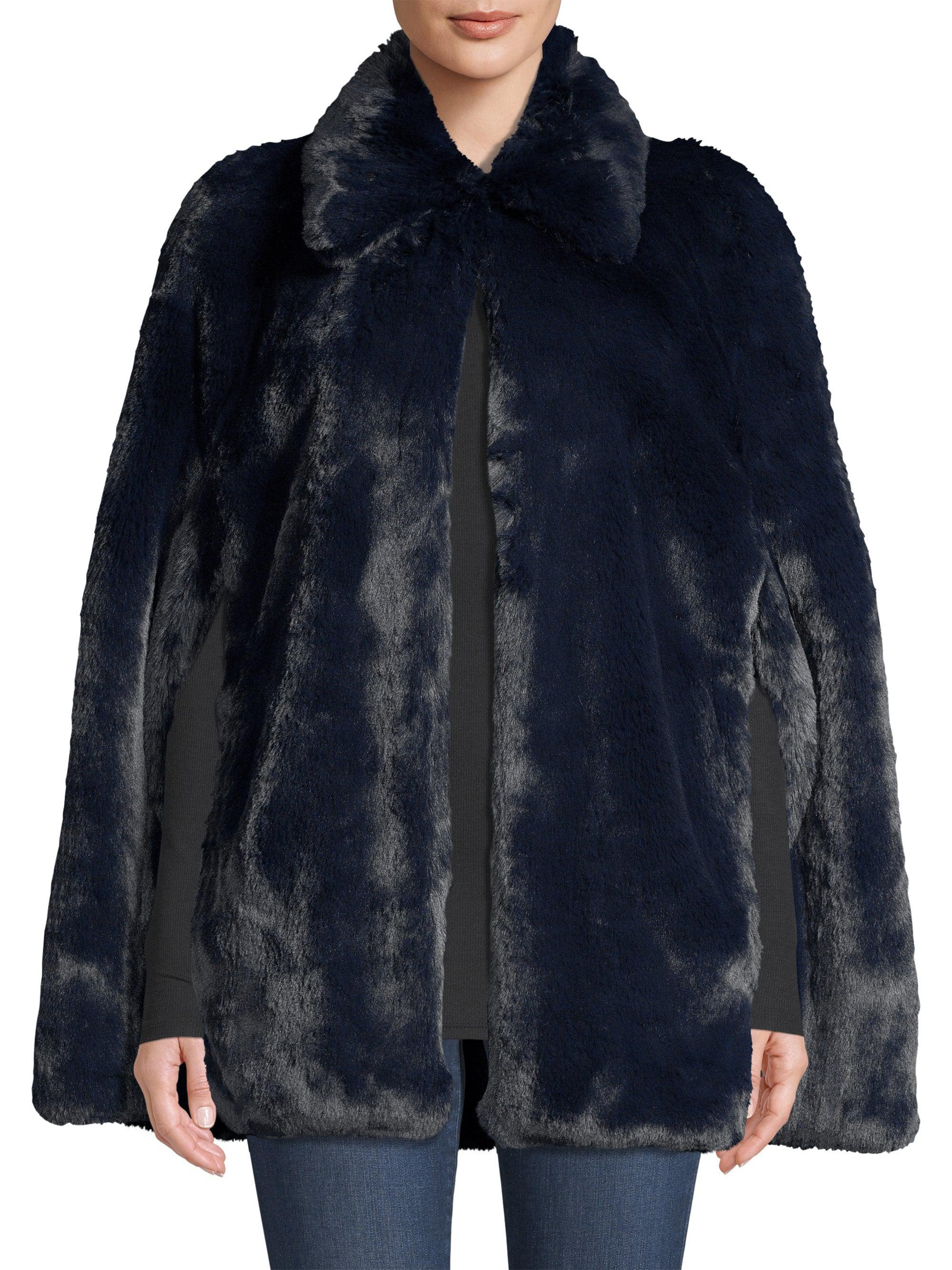 Burberry Allford Faux Fur Cape in Navy 