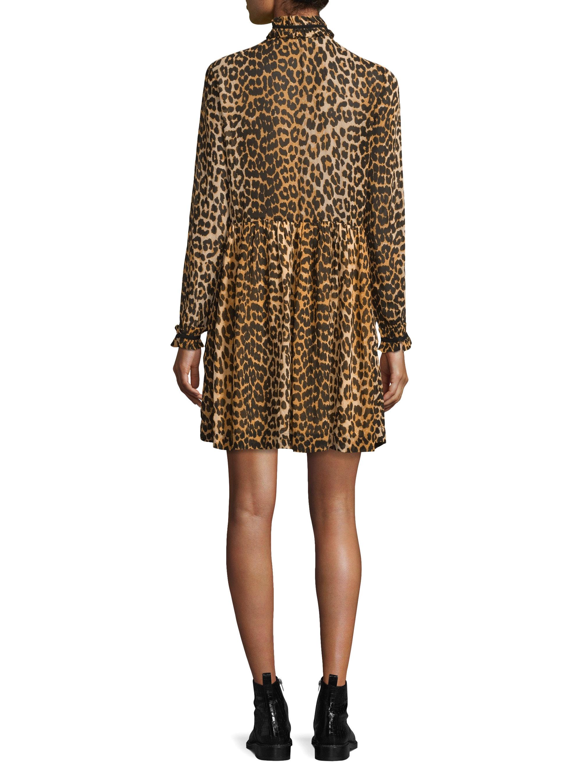 Ganni Fairfax Georgette Leopard Dress - Lyst