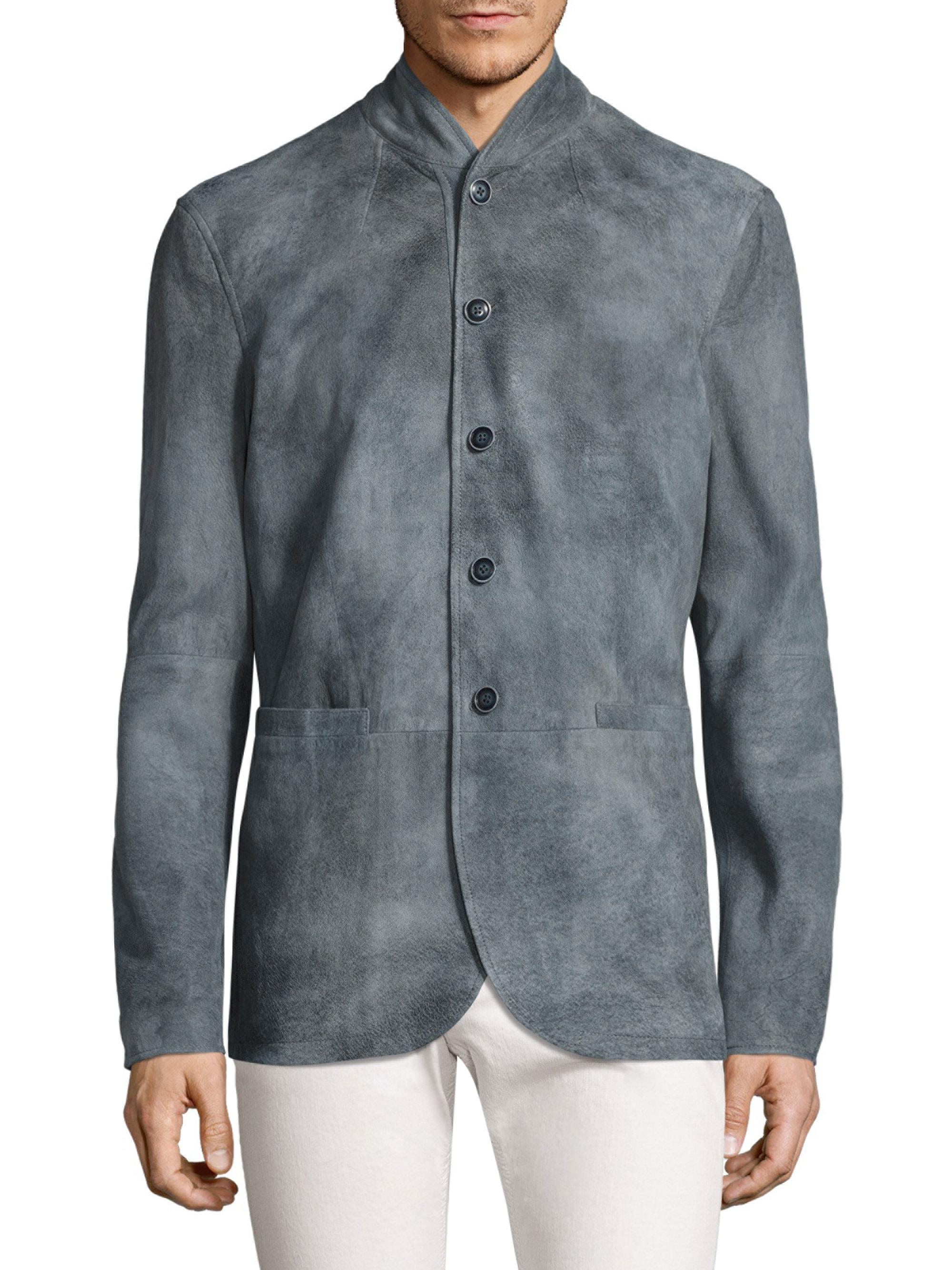 Download John Varvatos Mock Collar Leather Jacket in Blue for Men ...