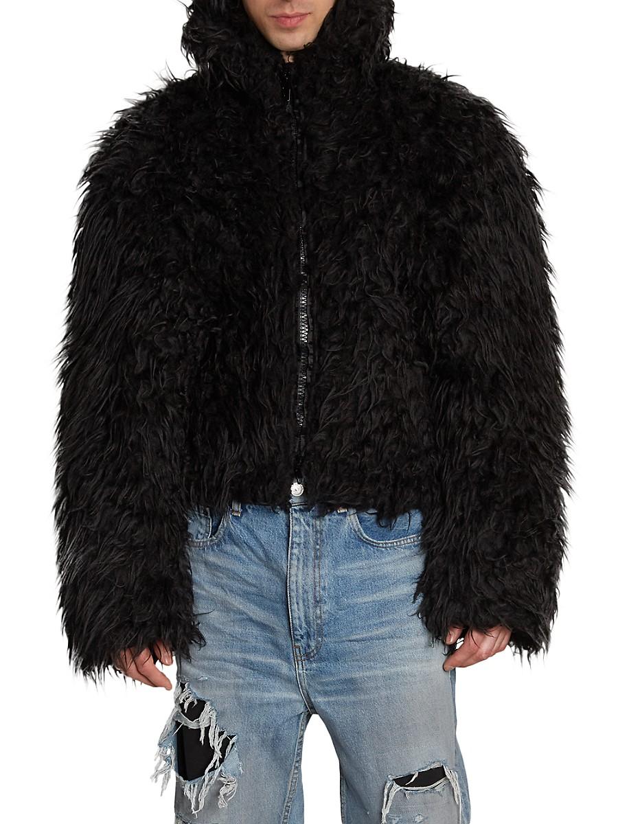 Balenciaga Synthetic Crop Faux Fur Jacket in Black for Men | Lyst