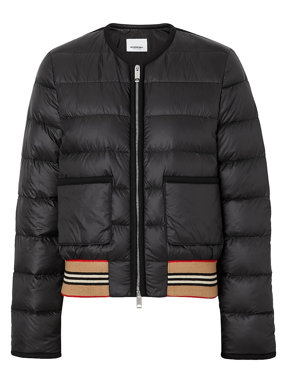 Burberry Goose Icon Stripe Detail Down-filled Puffer Jacket in Black 