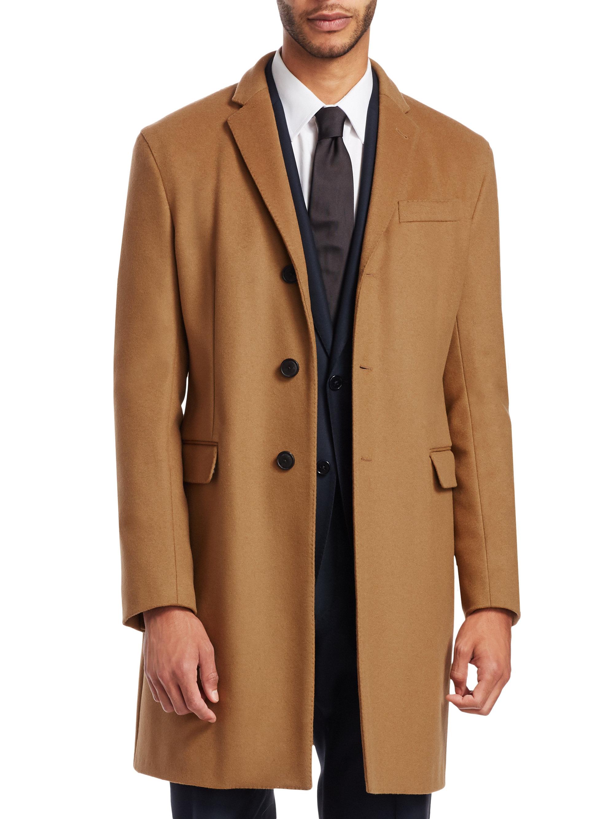 Emporio Armani Cashmere Wool Top Coat in Natural for Men | Lyst