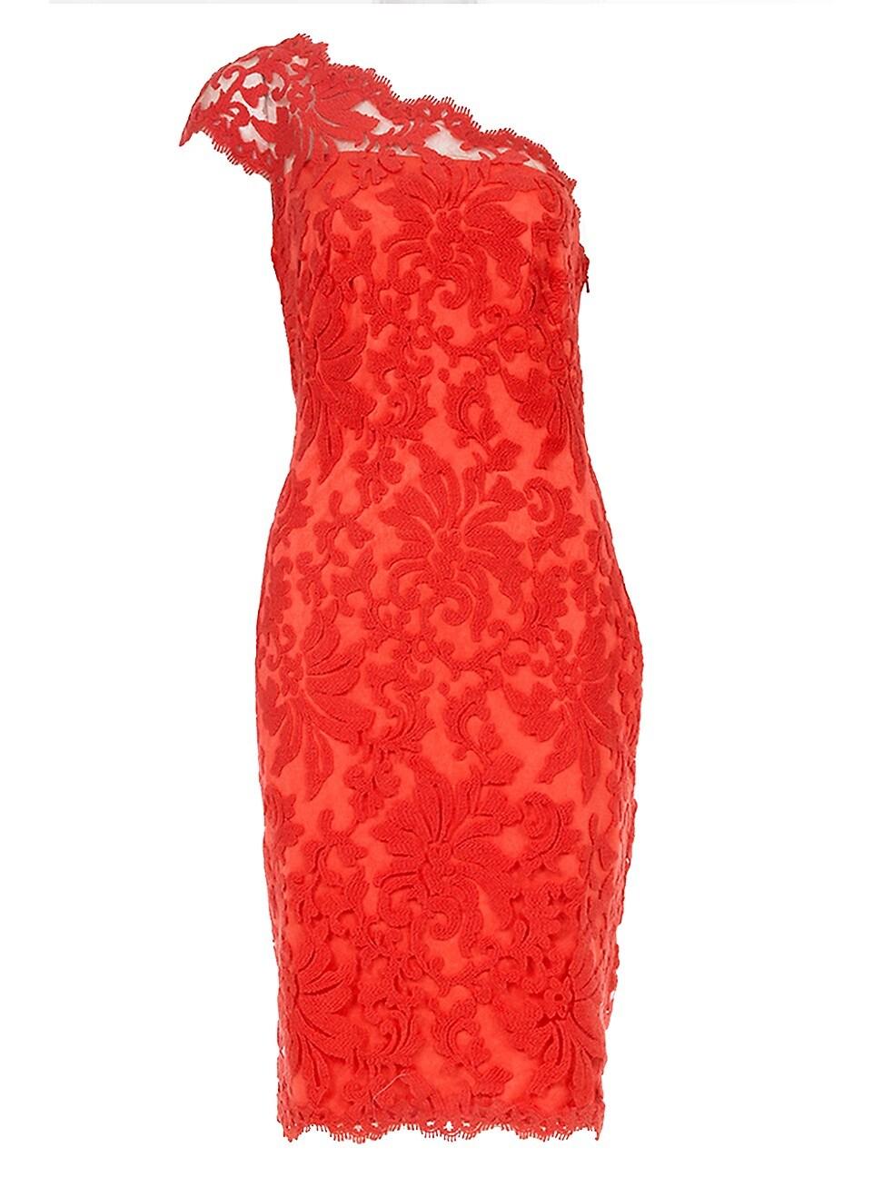 Tadashi Shoji Lace One-shoulder Sheath Dress in Red | Lyst