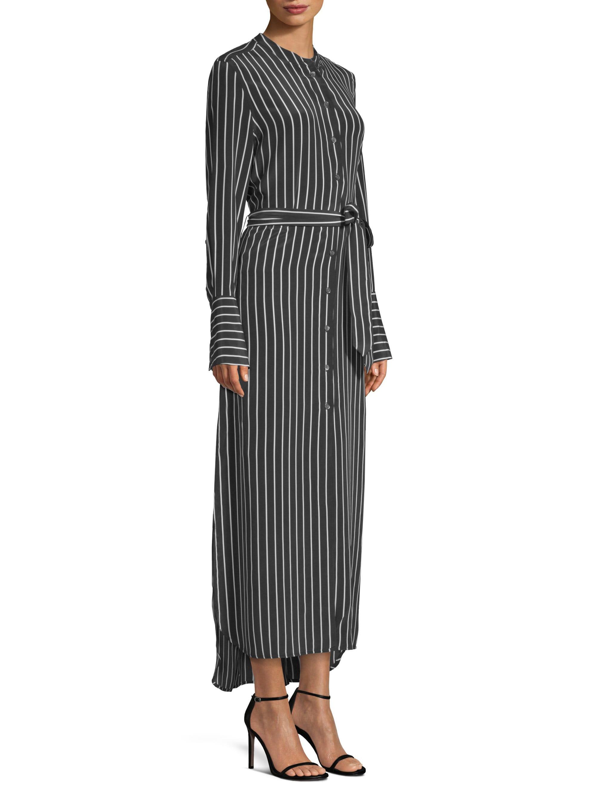 Equipment Connell Belted Striped Silk Maxi Shirt Dress Black | Lyst