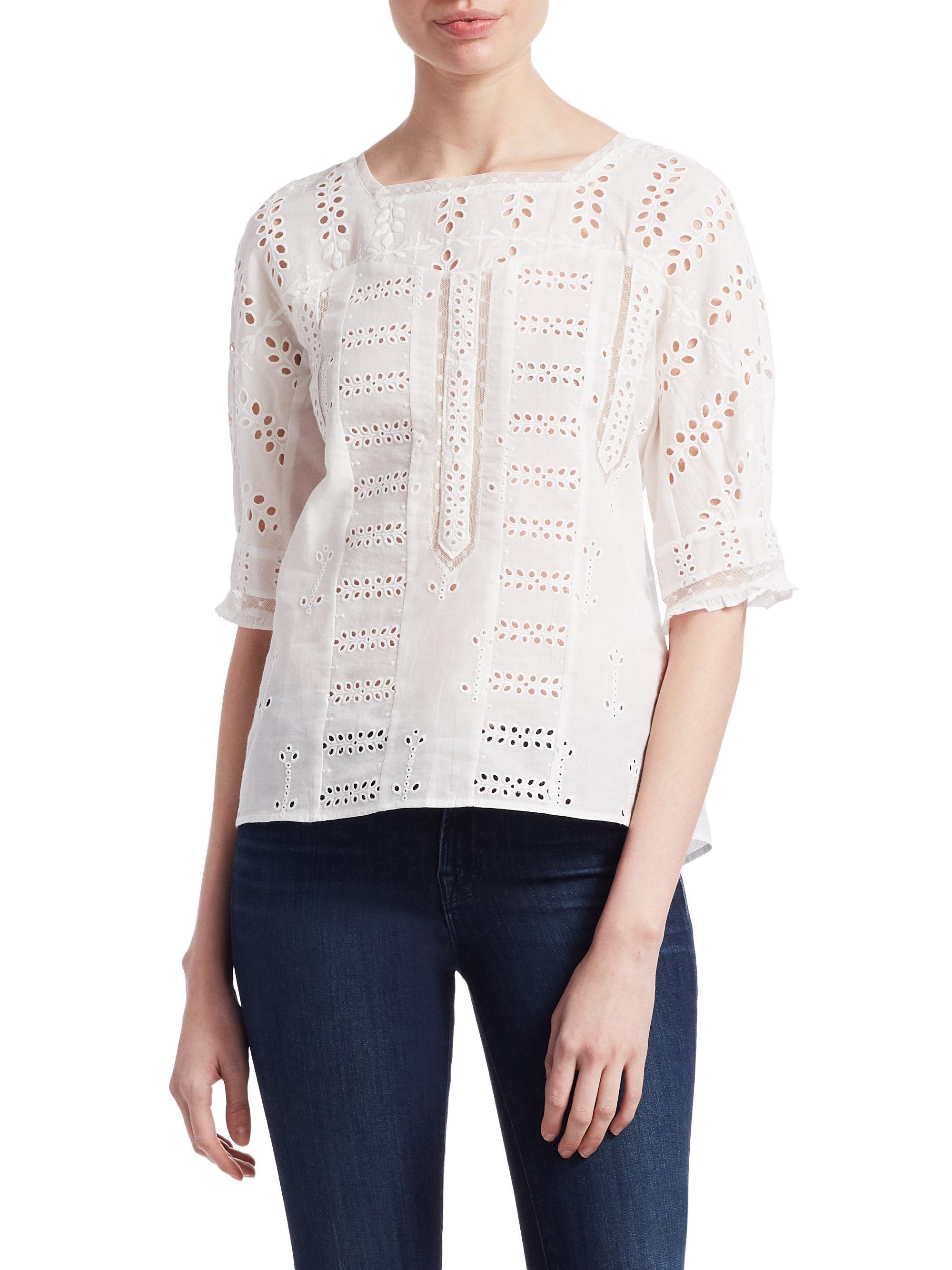 Maje Cotton Loody Eyelet Top in White | Lyst