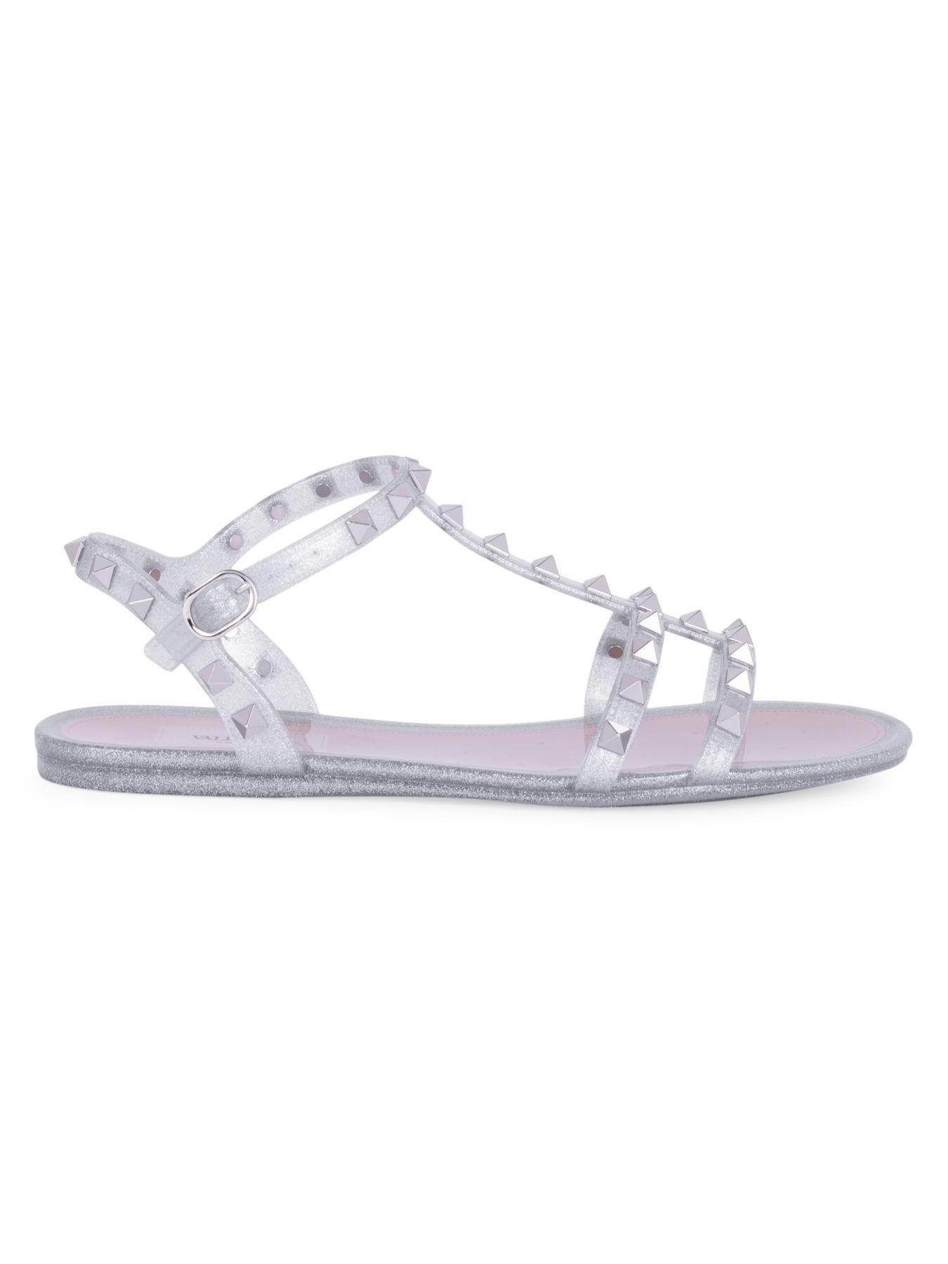 Valentino Garavani Rockstud Glitter Pvc Sandals in Silver (Metallic) - Lyst