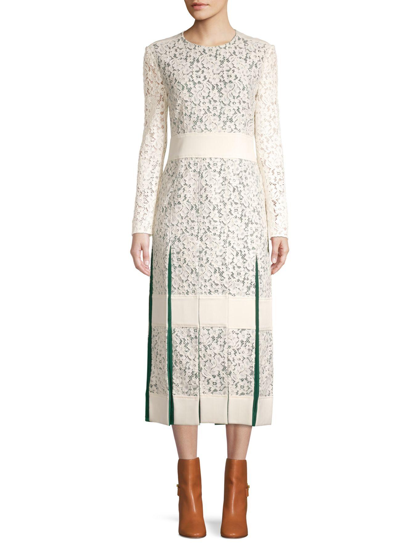 Tory Burch Satin Pleated Lace Dress in ...