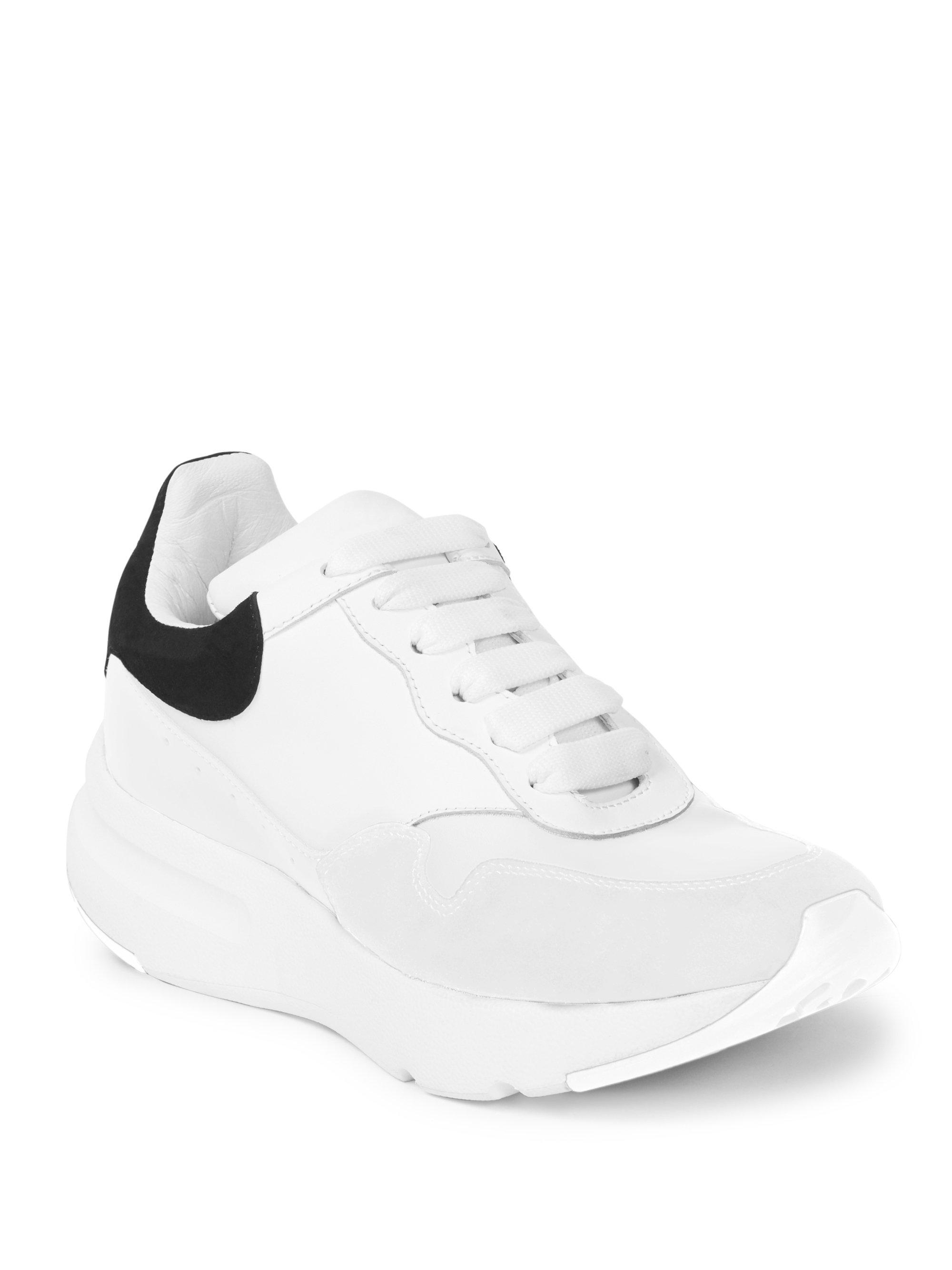 Alexander McQueen Leather & Velour Lace-up Sneakers in White-Black (White)  - Lyst