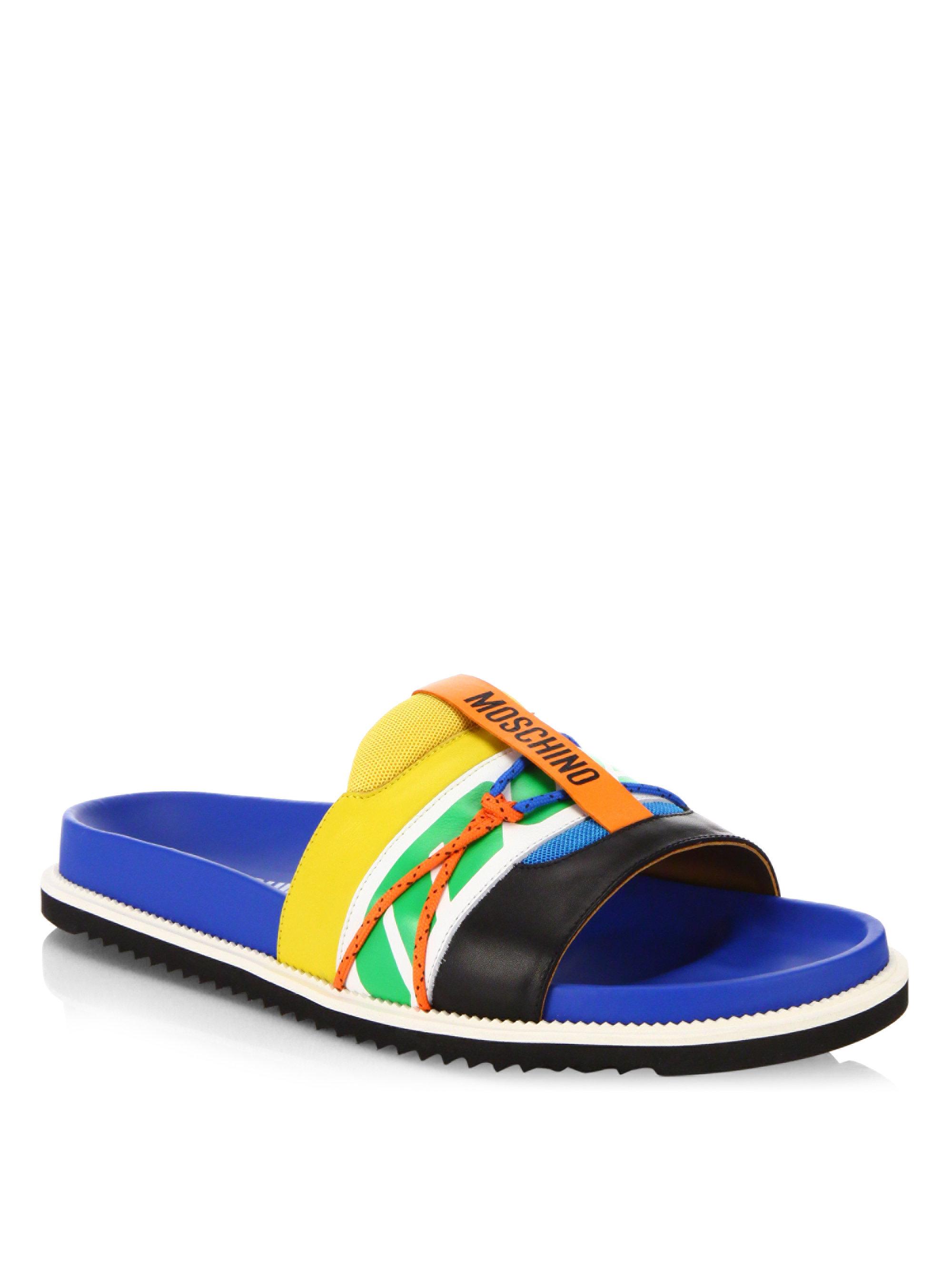 moschino abstract leather flat sandals