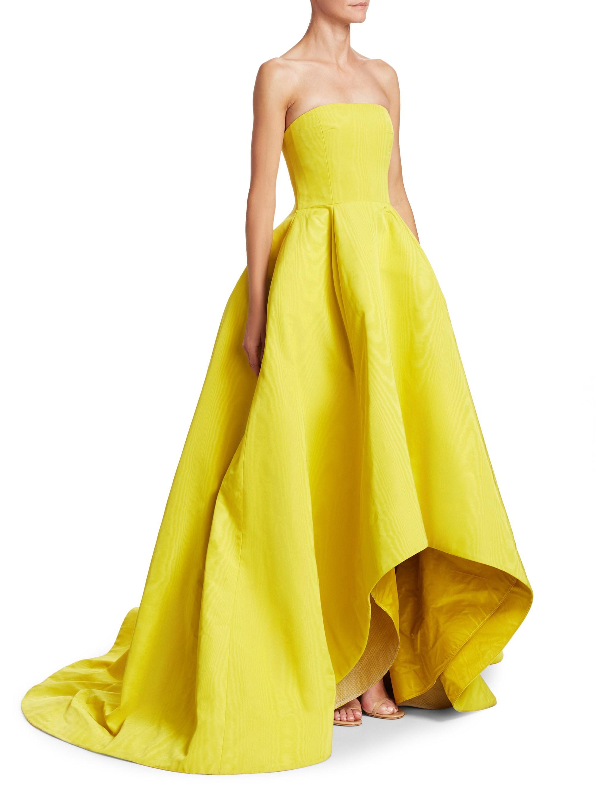 Oscar de la Renta Satin Strapless High-low Ball Gown in Yellow - Lyst