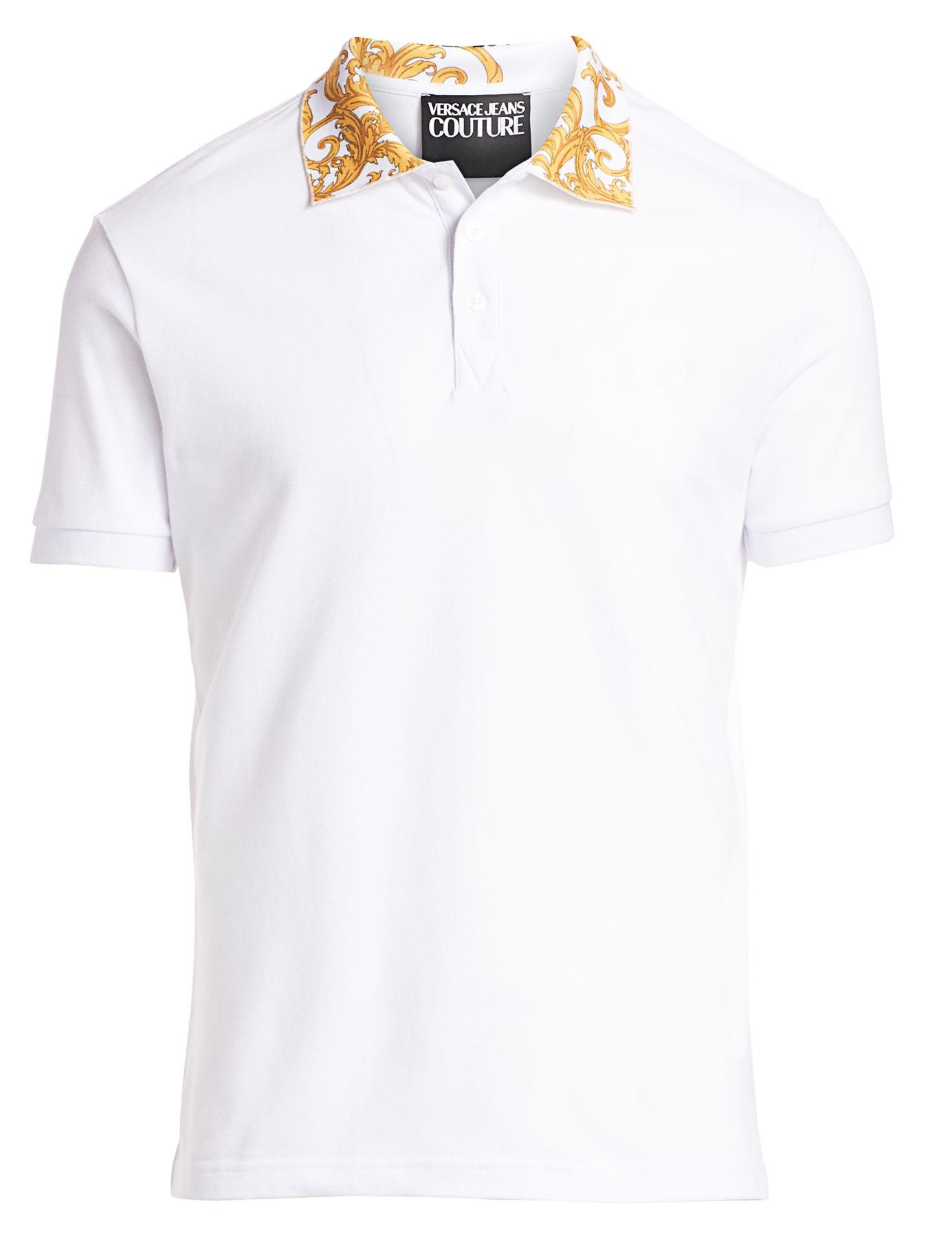 Versace Jeans Couture Baroque Collar Polo Tee in White for Men | Lyst