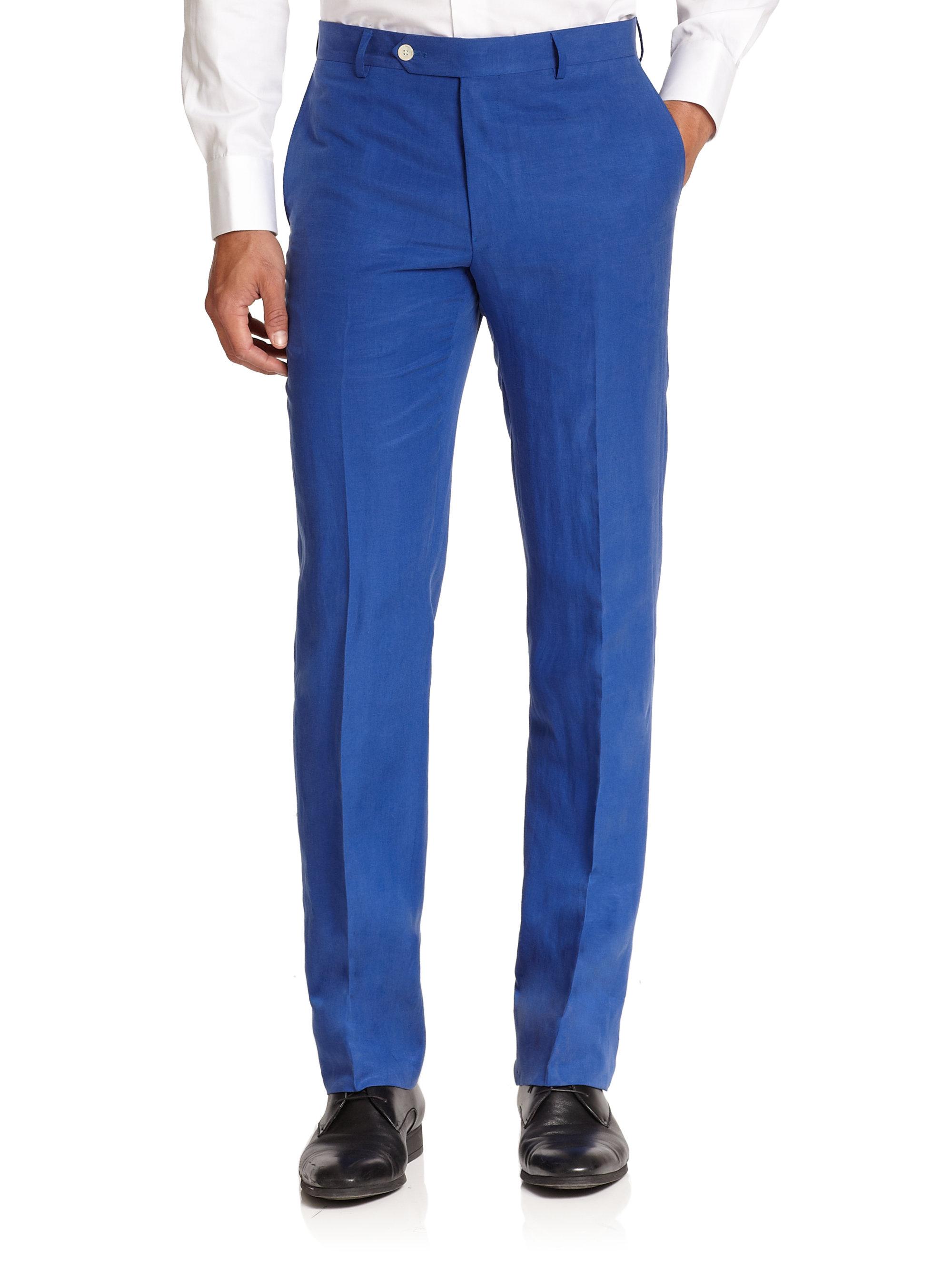 Lyst Saks Fifth Avenue Samuelsohn Linen & Silk Trousers in Blue for Men