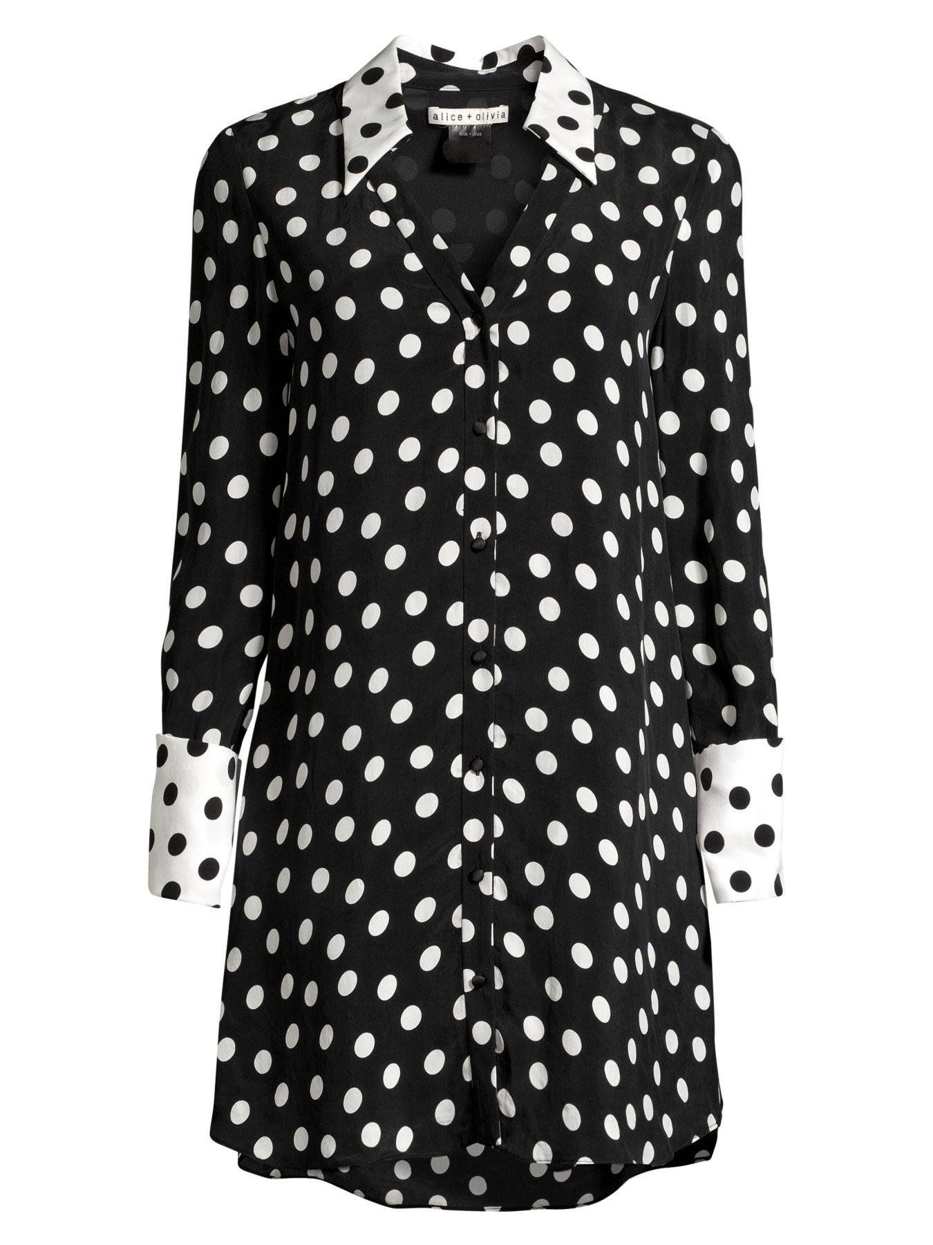Alice + Olivia Halima Polka Dot Dress in Polka Dot Black Soft White Combo (Black) - Lyst