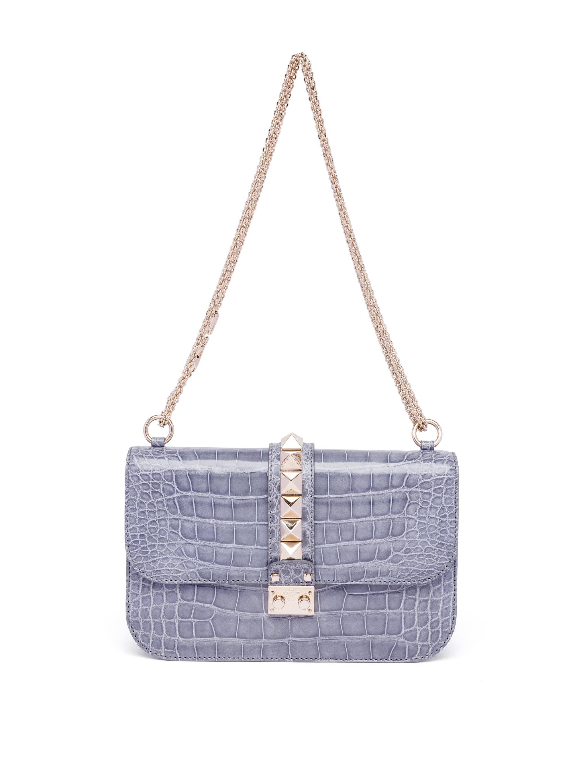 Valentino Suede Rocklock Medium Crocodile Shoulder Bag in Grey (Gray) - Lyst