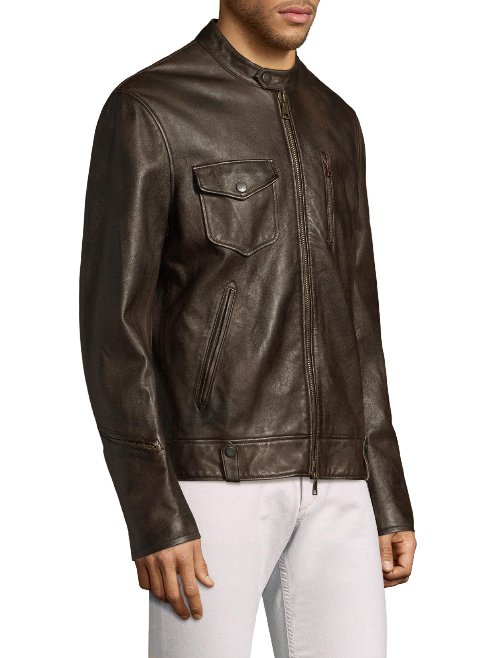 John Varvatos Garment Washed Leather Jacket in Coffee (Brown) for Men