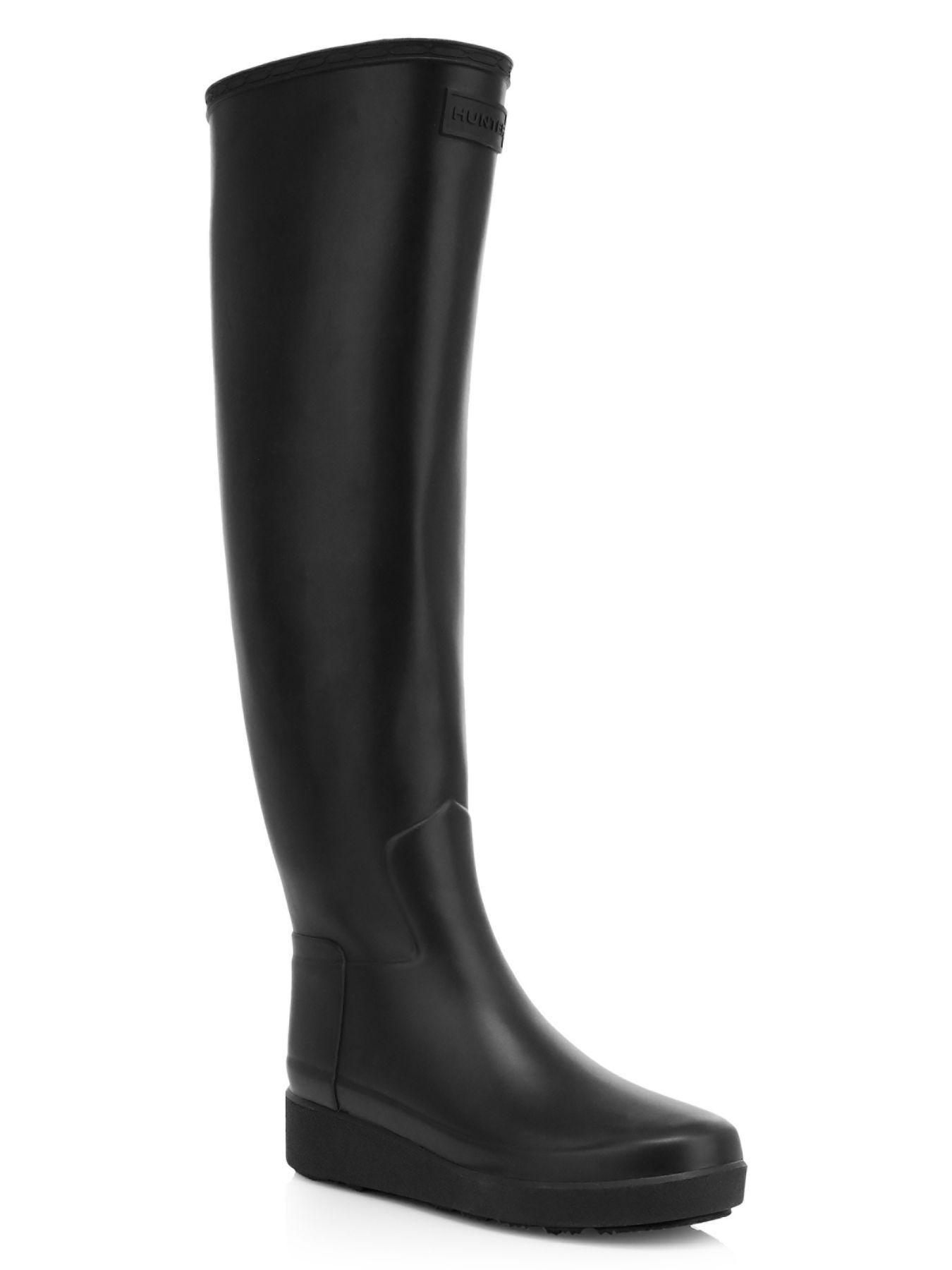 HUNTER Rubber Refined Creeper Tall Rain Boots in Black - Lyst