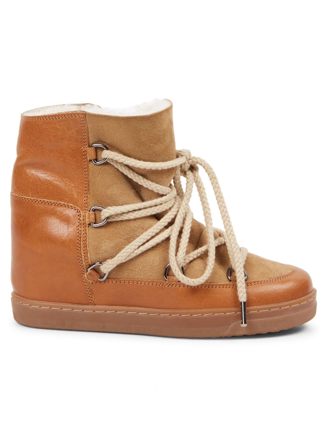 Isabel Marant Nowles Shearling-lined Suede & Leather Boots in Camel ...