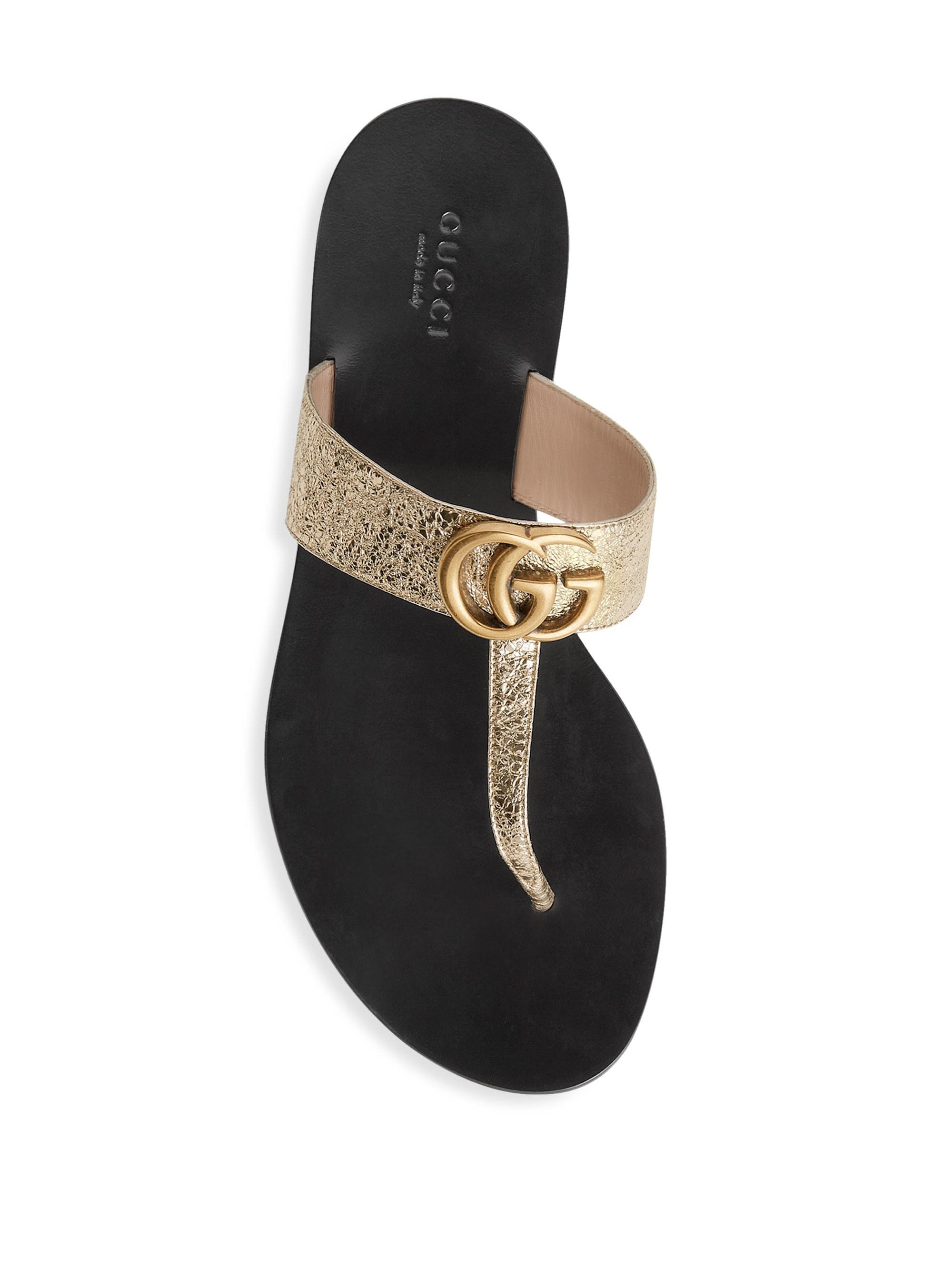 Gucci Marmont Leather Thong Sandals With Double G - Lyst