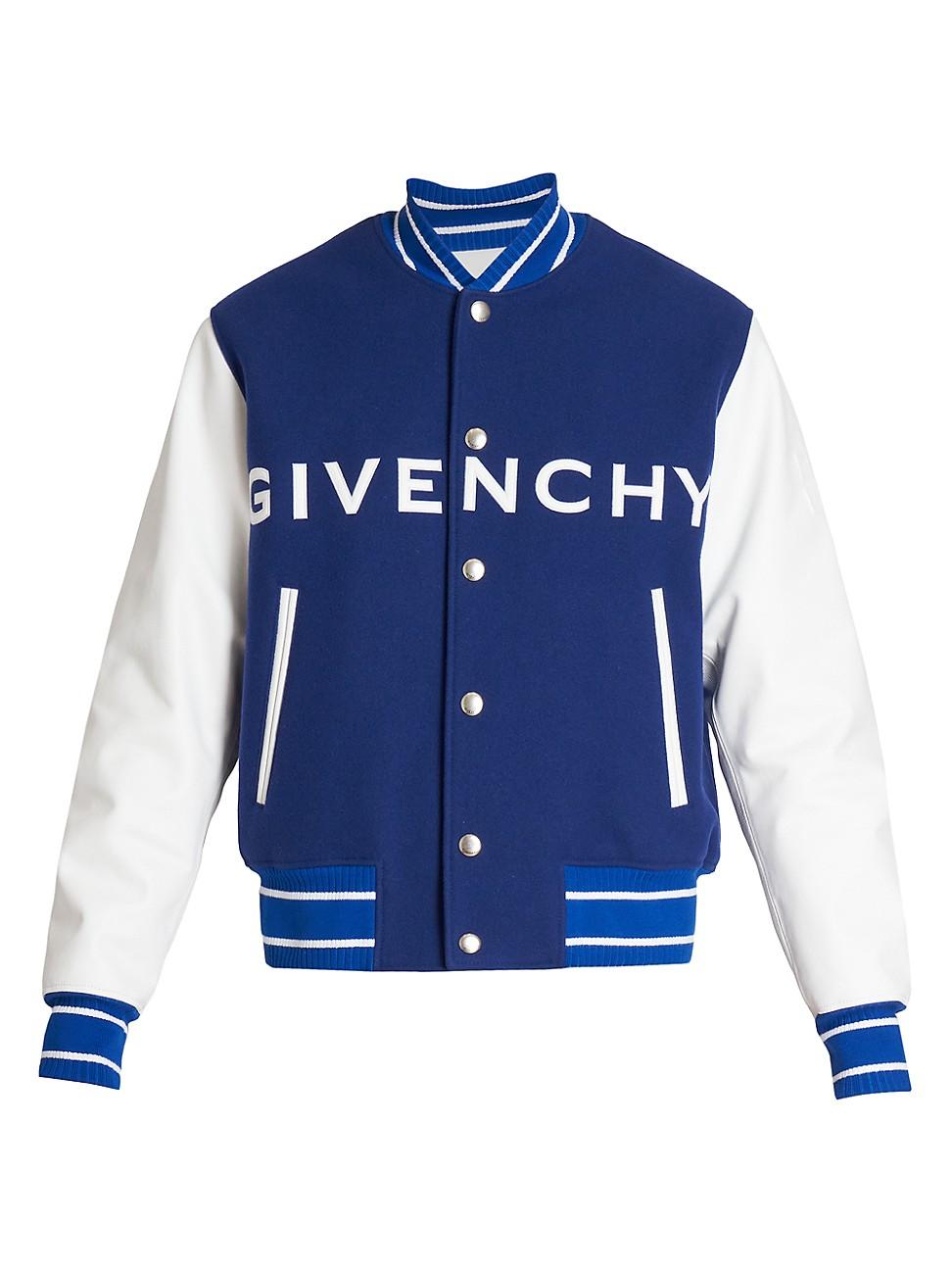 Givenchy Logo Wool & Leather Varsity Jacket in Blue for Men | Lyst