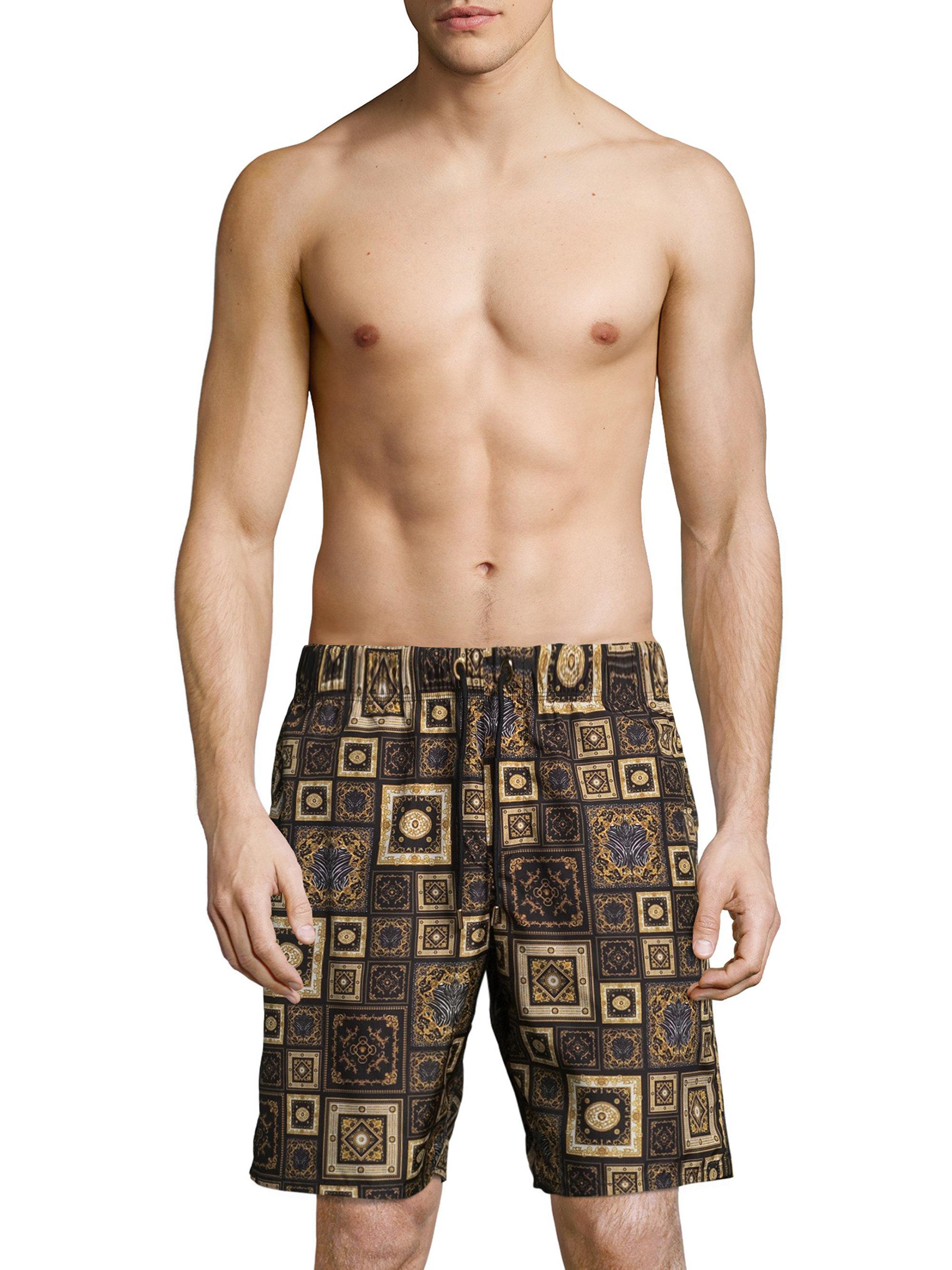 Lyst Versace Geometric Swim Trunks in Black for Men