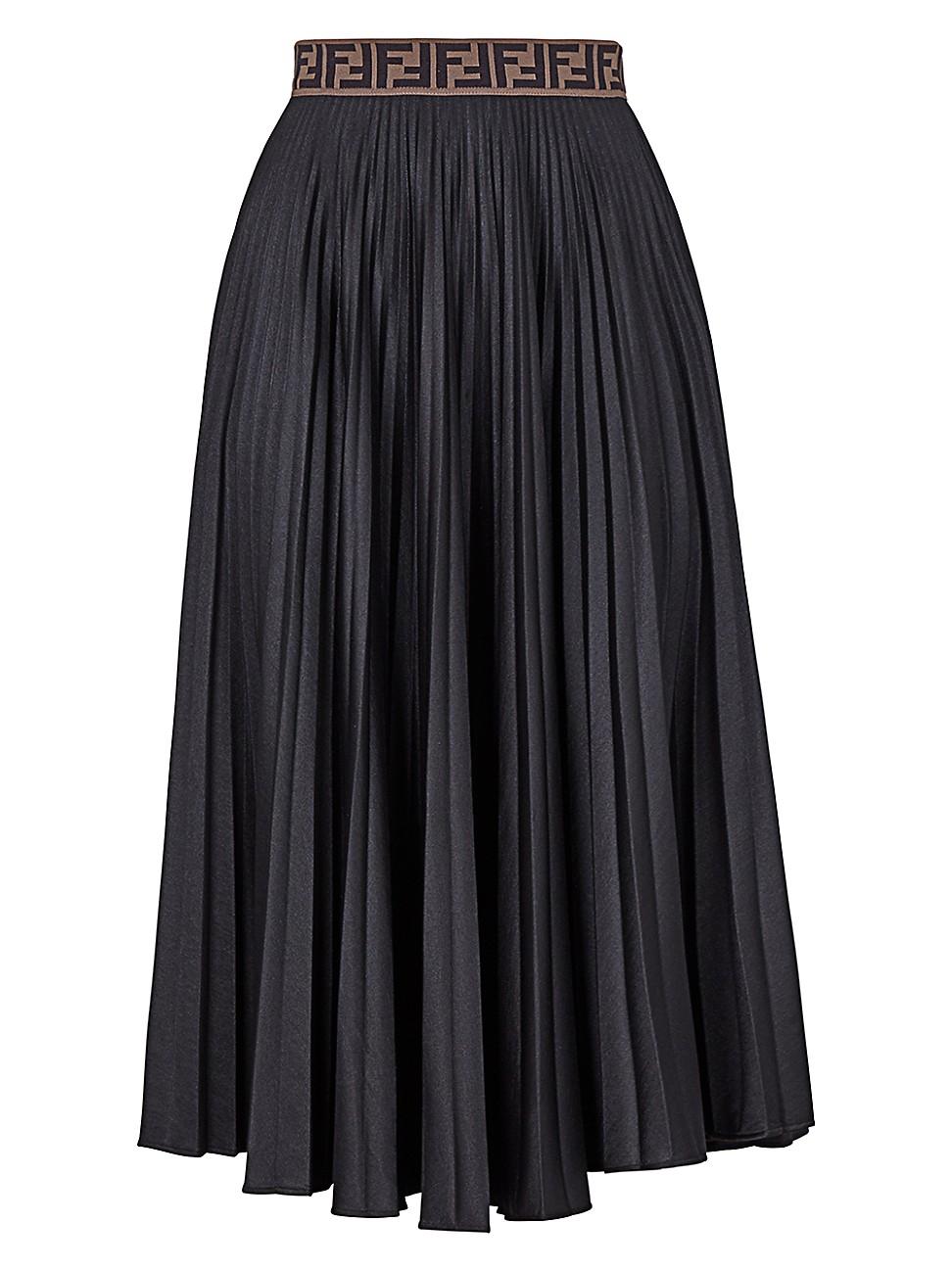Fendi Cotton Ff Motif Pleated Skirt in Black | Lyst