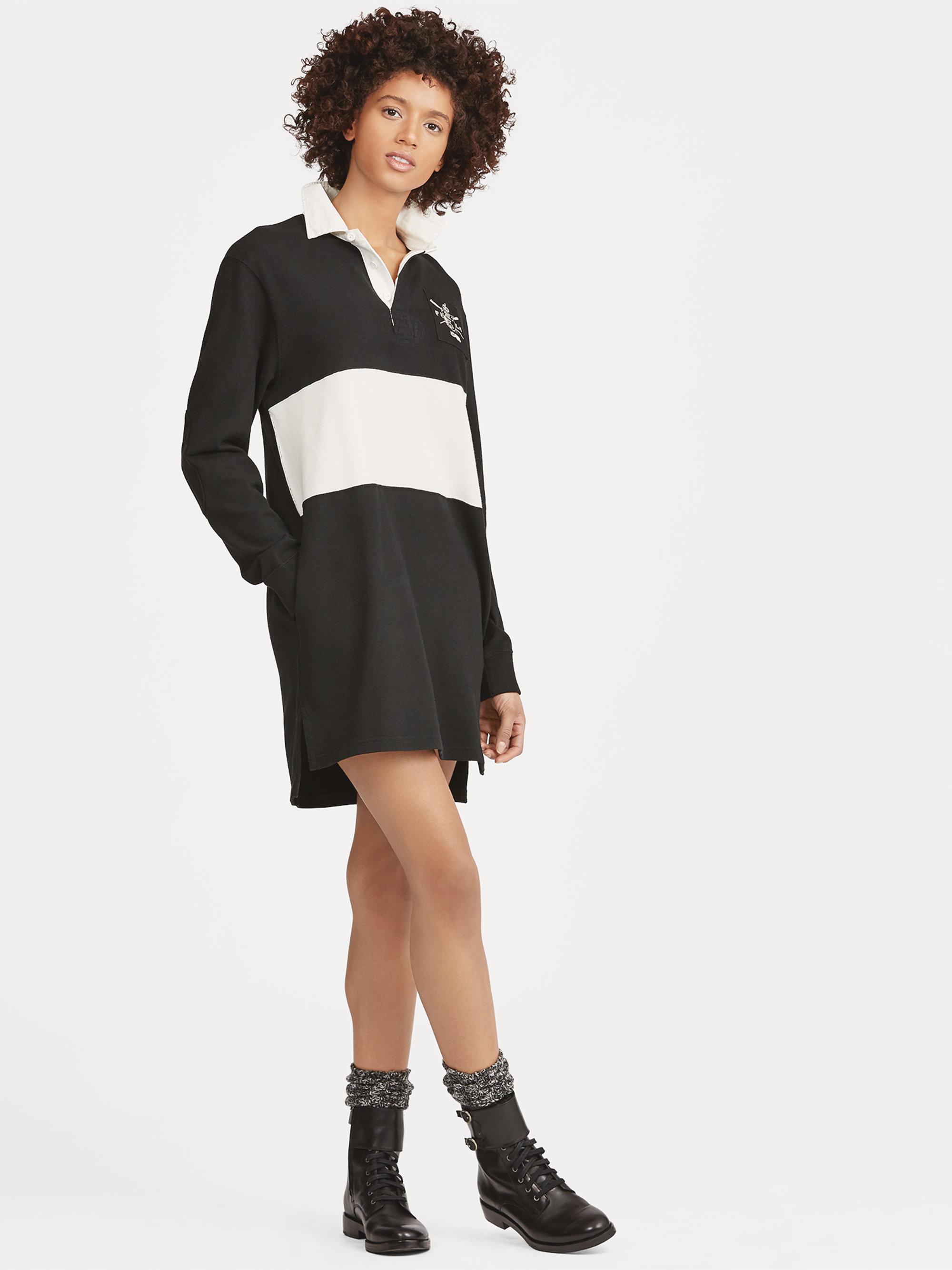 Polo Ralph Lauren Cotton Embroidered Rugby Shirtdress in Black | Lyst