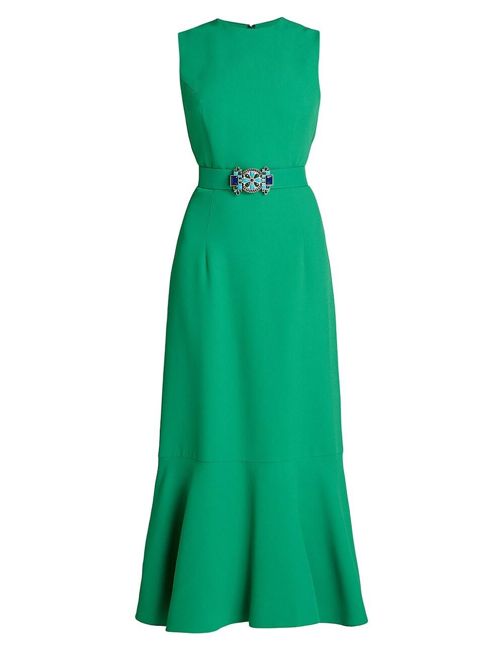 Andrew Gn Crepe Belted Midi-dress in Green | Lyst