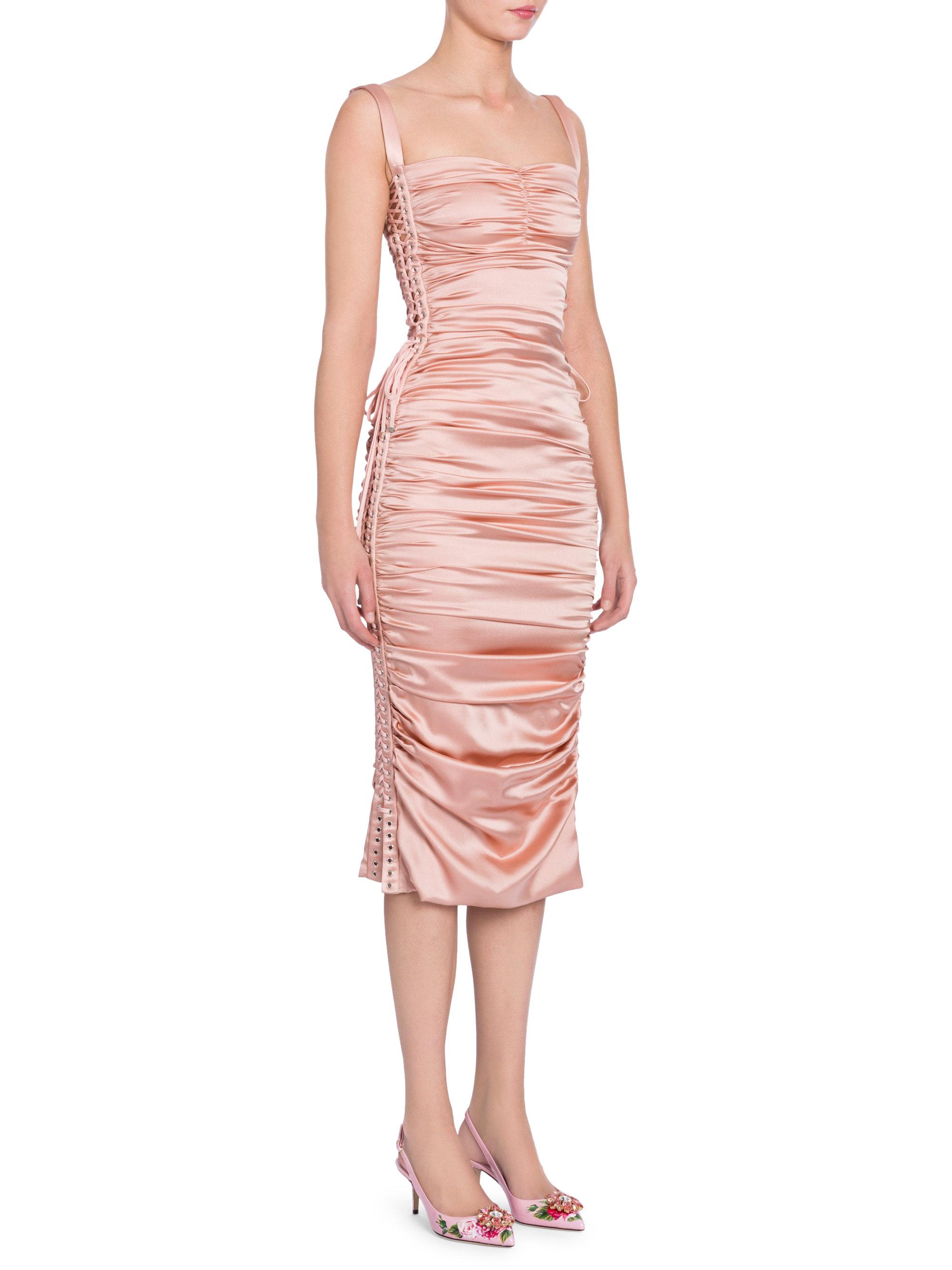 Dolce And Gabbana Ruched Satin Lace Up Dress In Pink Lyst