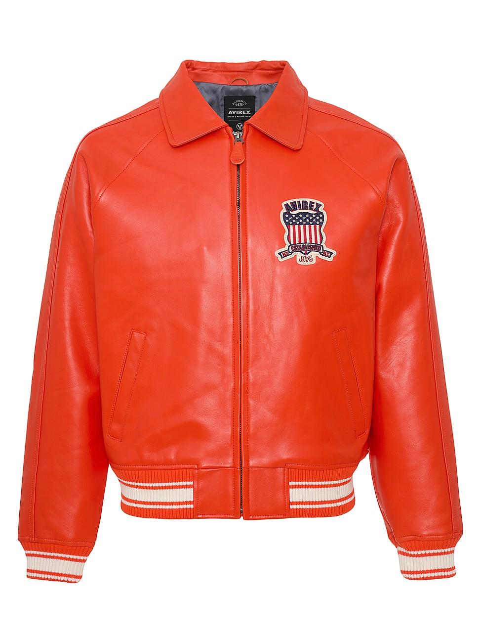 Avirex Icon Leather Jacket in Orange for Men | Lyst