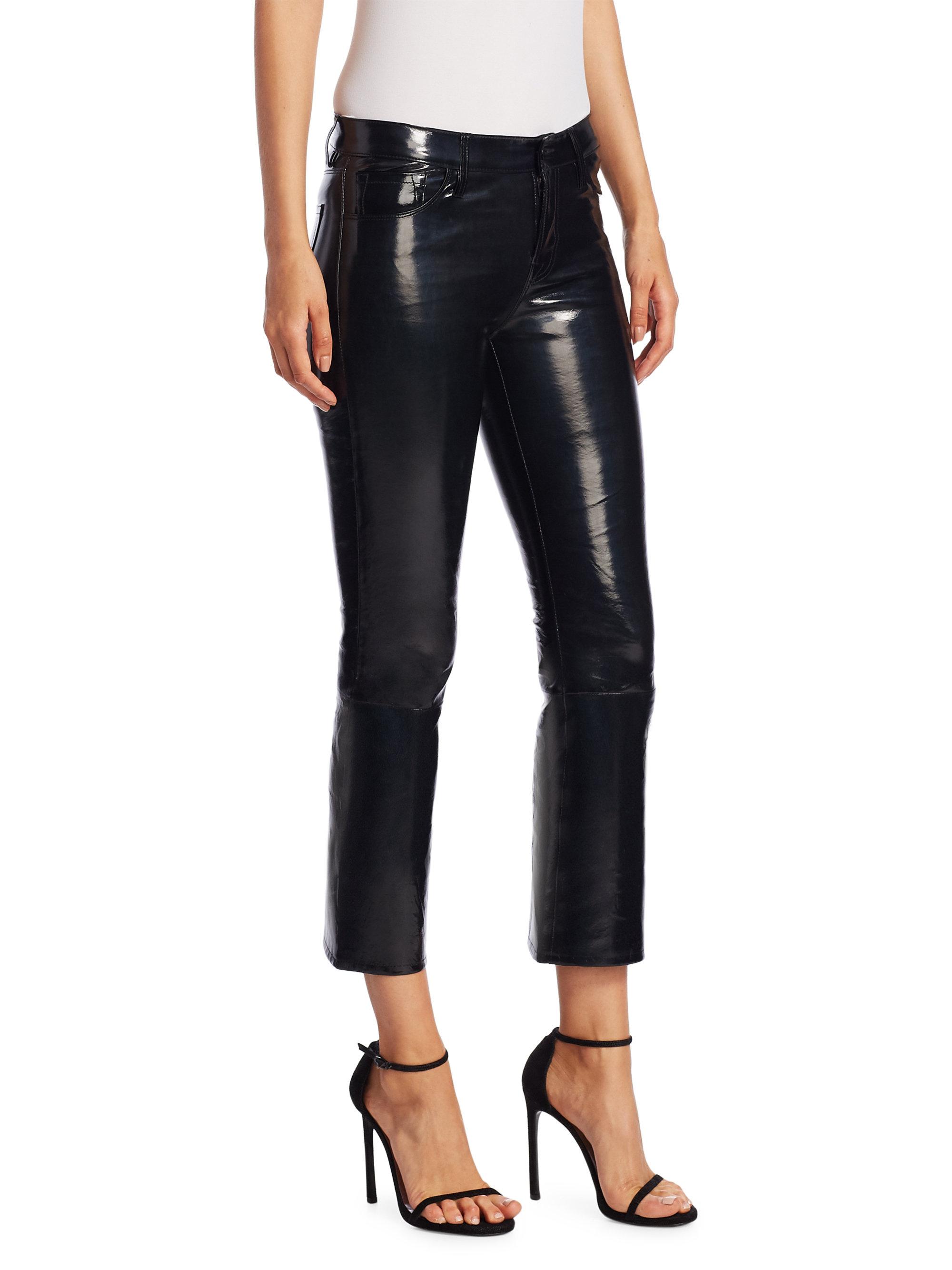 J Brand Selena Midrise Patent Leather Cropped Bootcut Pants in Black