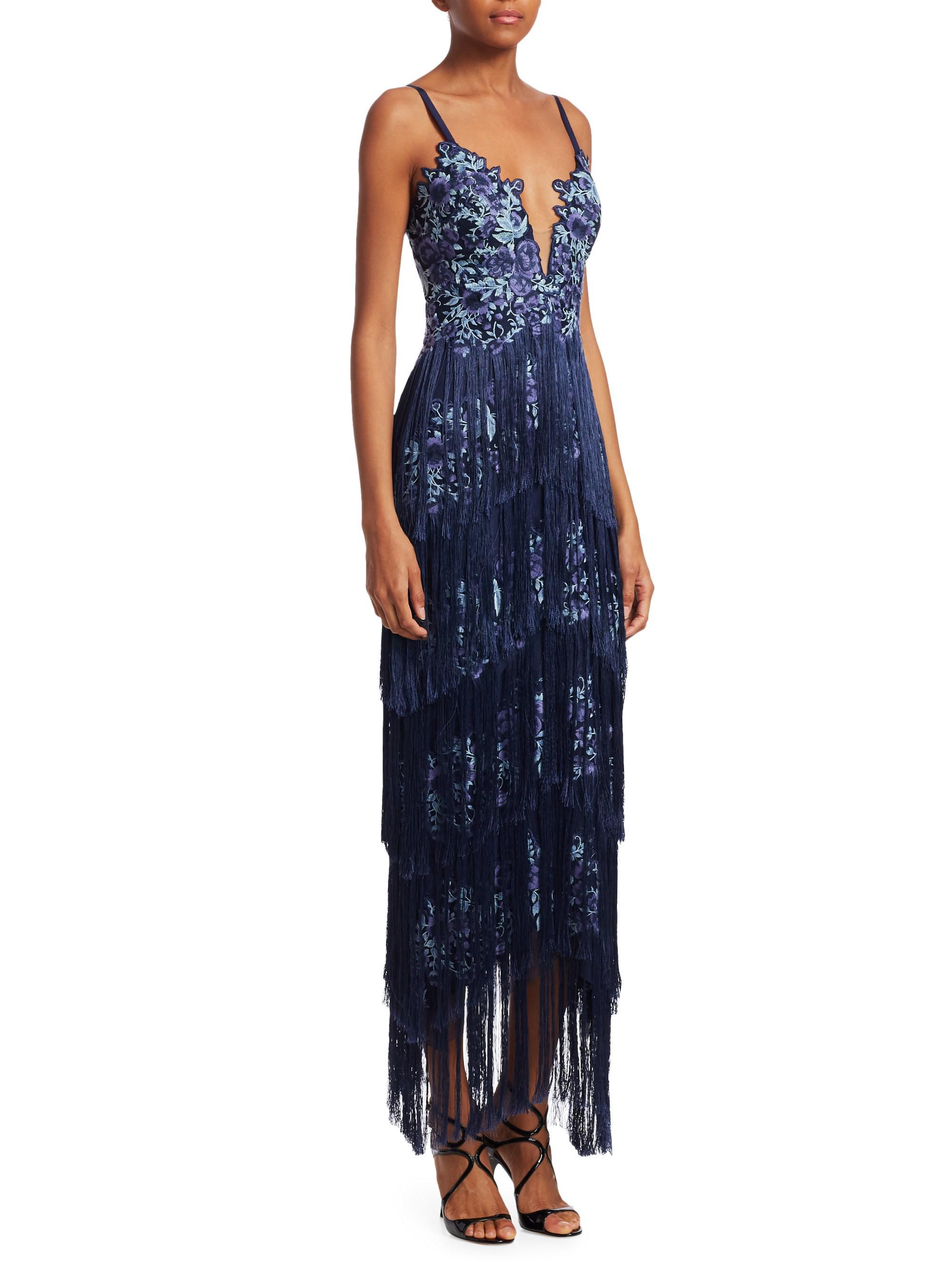 marchesa notte fringe gown