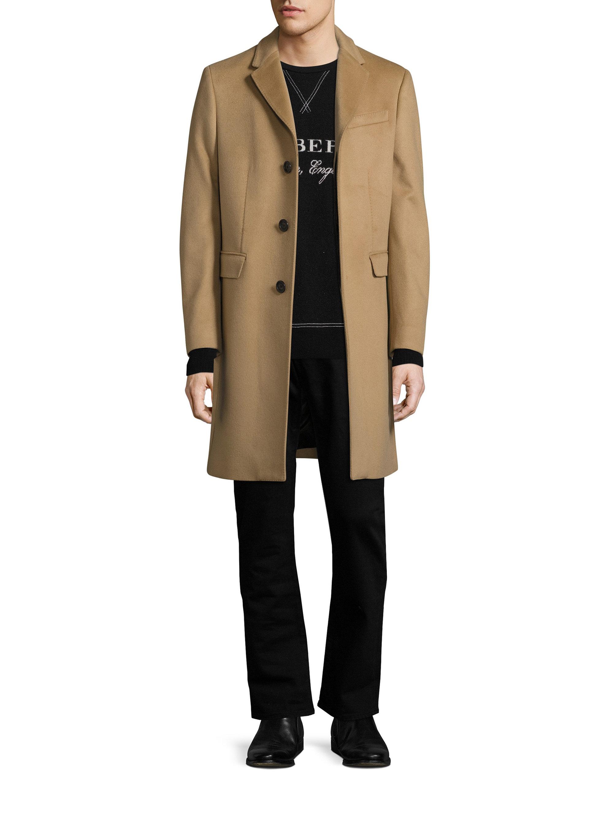 Burberry Hawksley Wool & Cashmere Overcoat in Camel (Blue) for Men - Lyst
