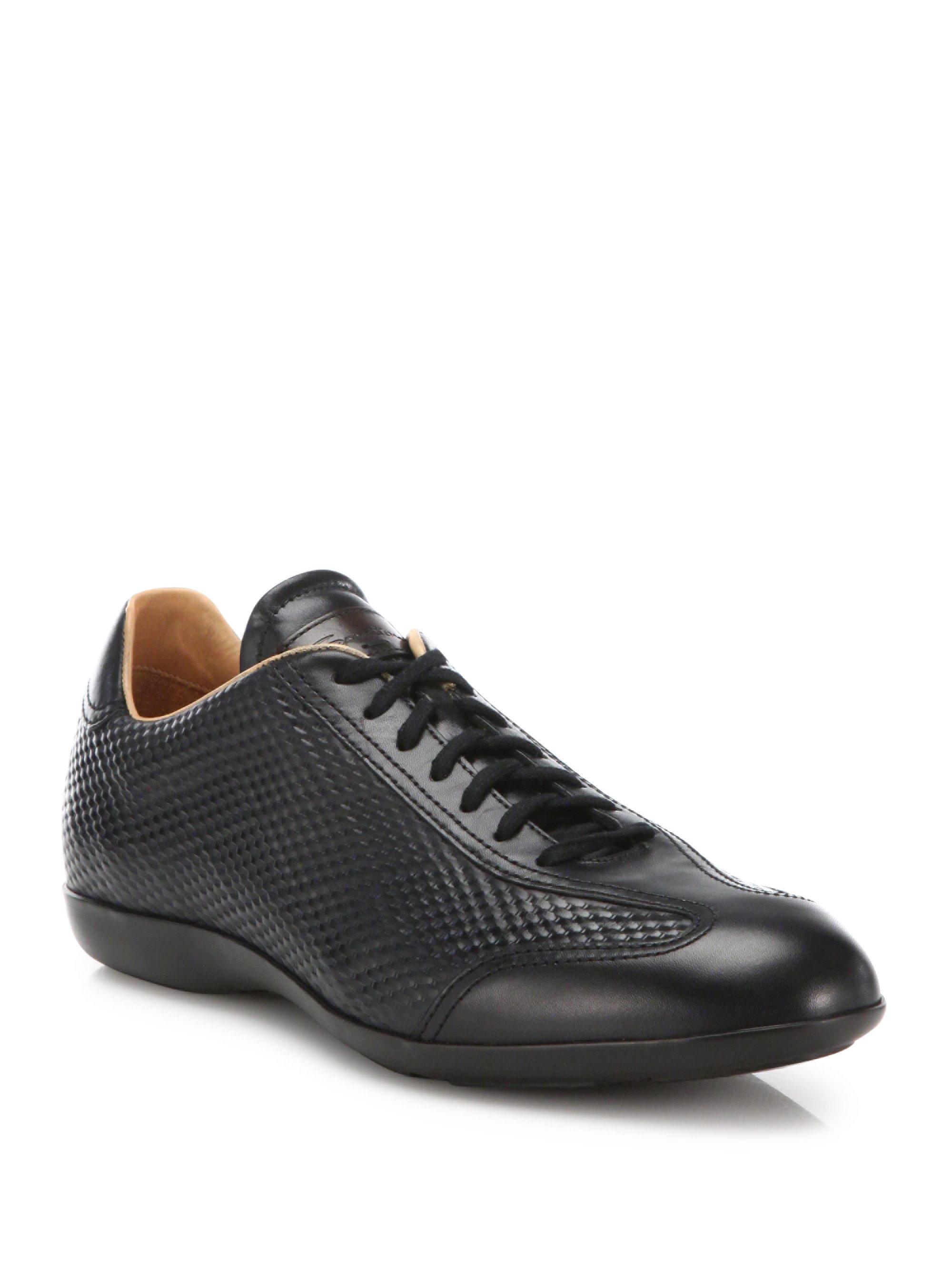 Santoni Low-top Printed Leather Sneakers in Black for Men - Lyst