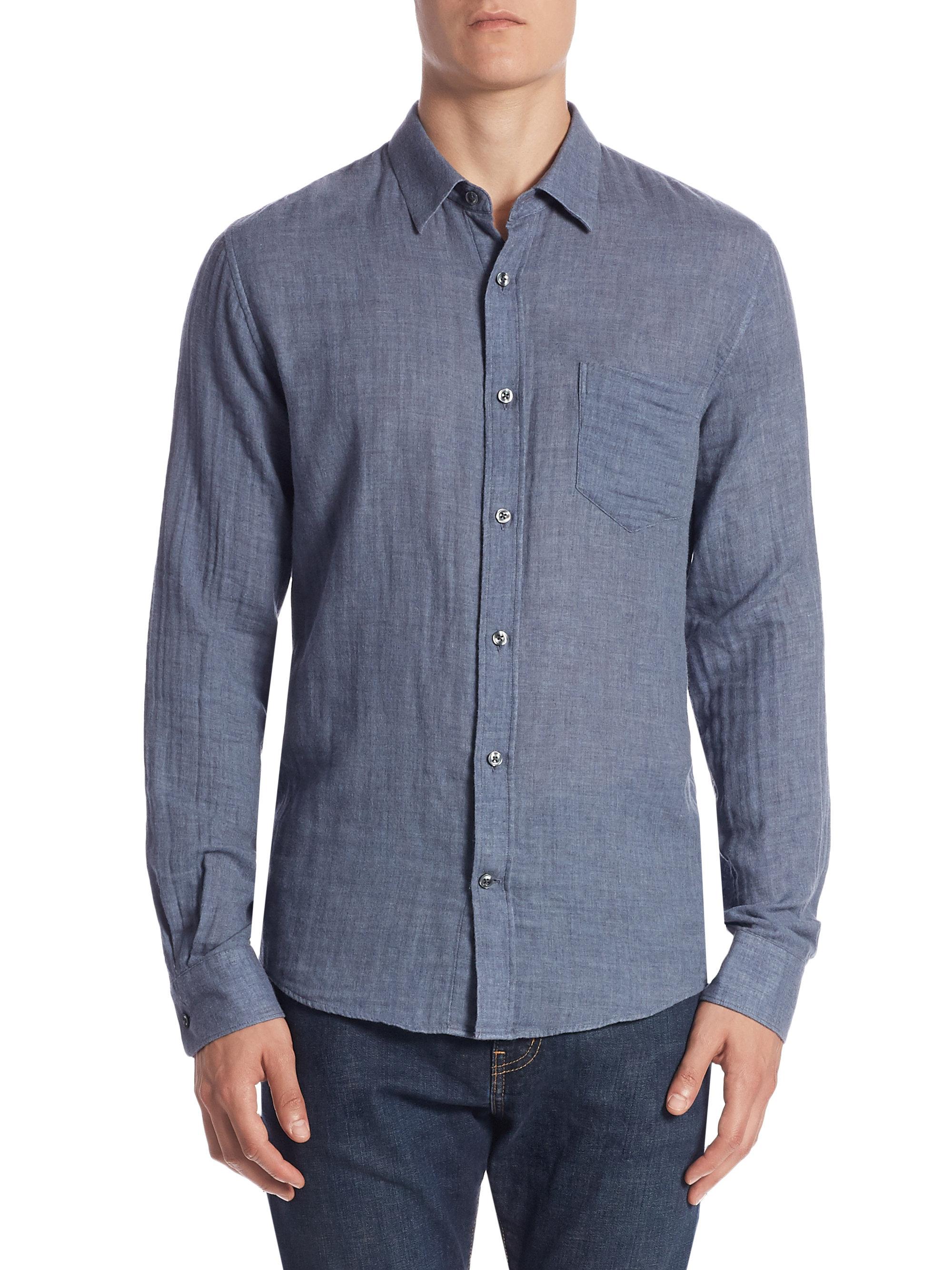 Vince Double Faced Cotton Casual Button-down Shirt in Chambray (Blue ...