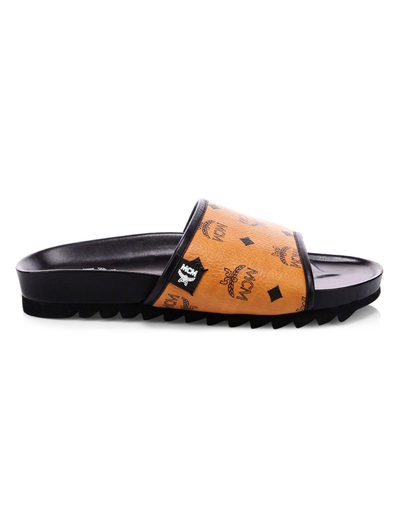 MCM Synthetic Monogram Faux-leather Slides in Cognac (Black) for 