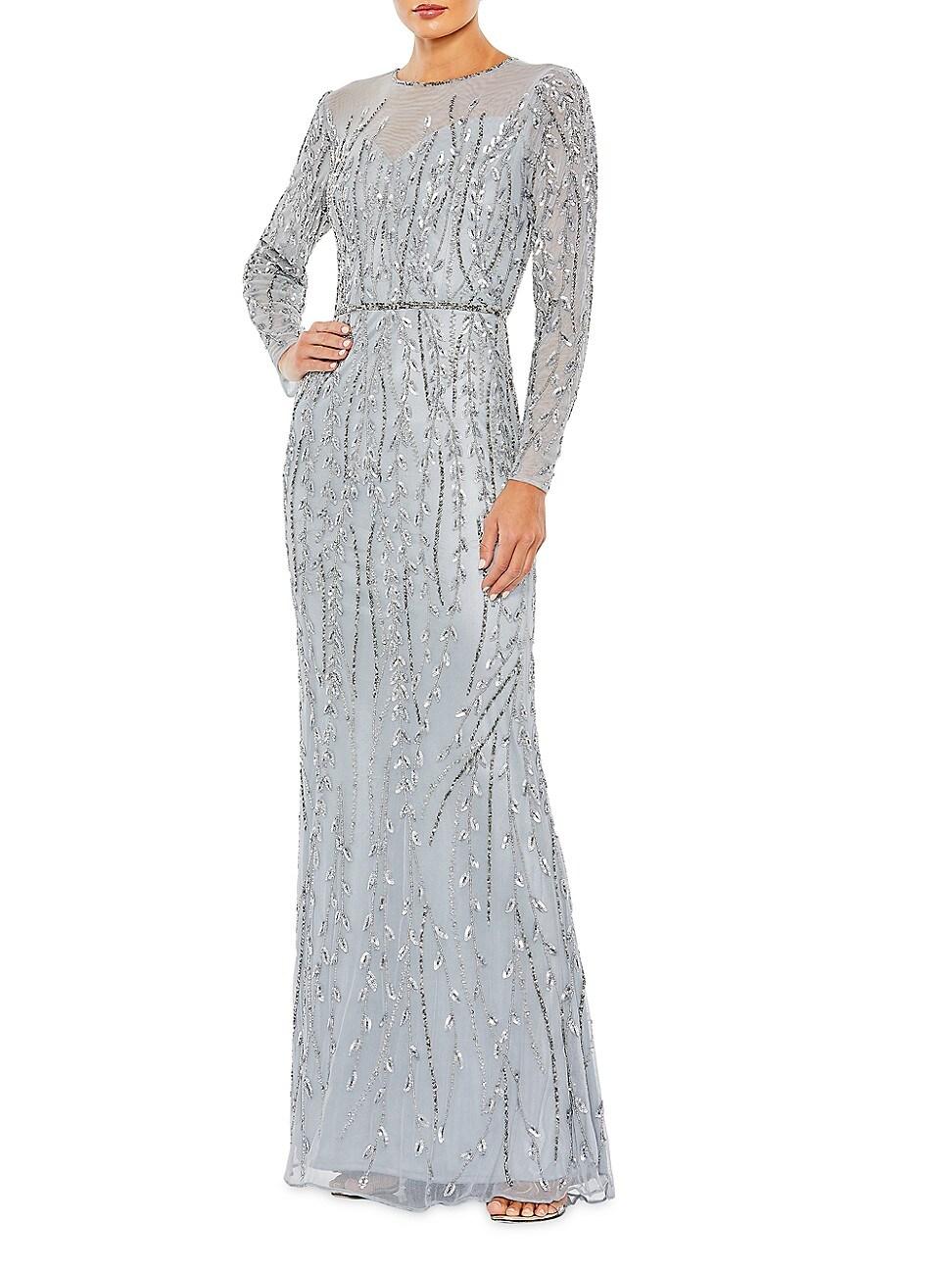 Mac Duggal Embellished Long-sleeve Column Gown in White | Lyst